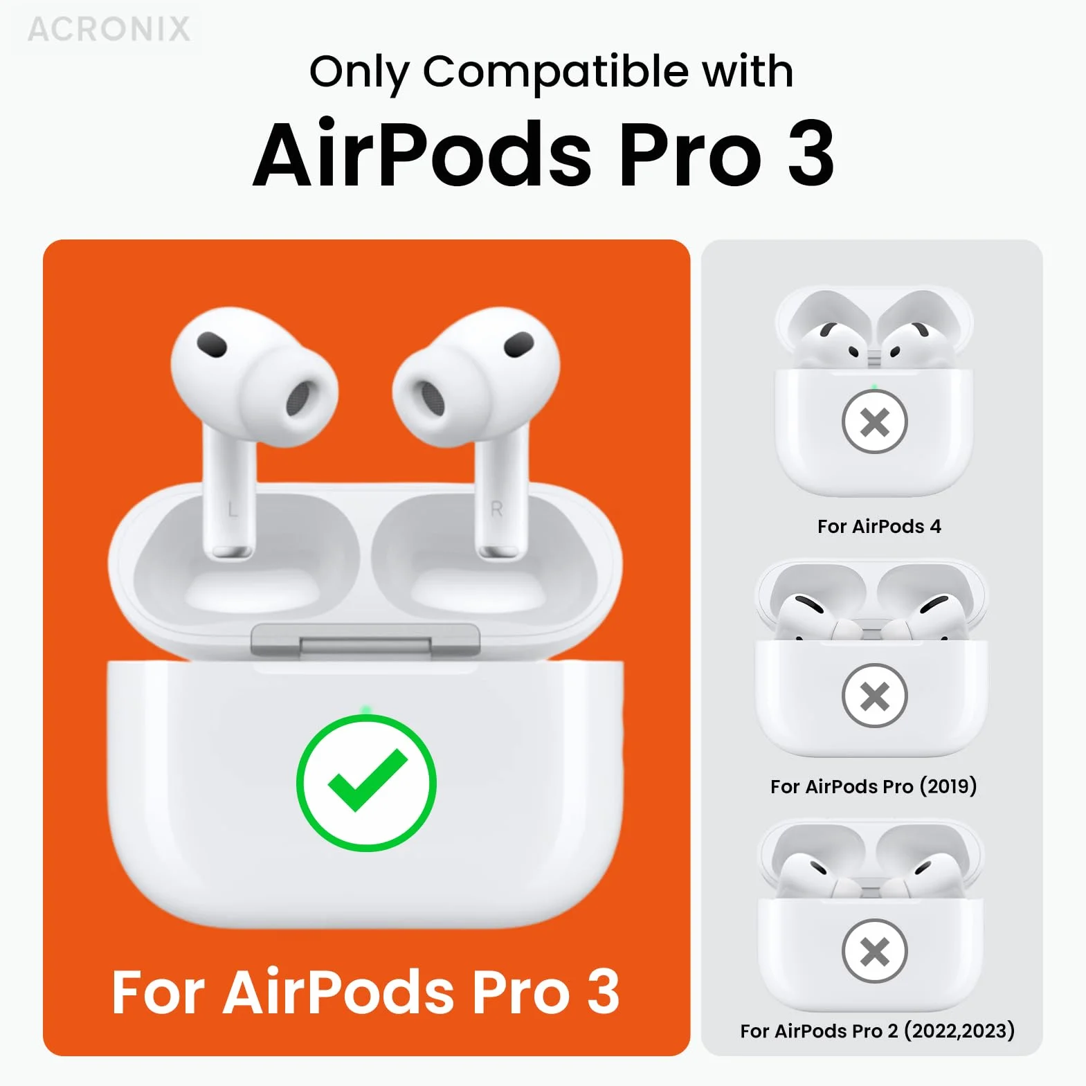 ACRONIX Cover per AirPods Pro 3 (2025) –Cover in TPU Effetto Pelle, Resistente a Graffi e Polvere, LED visibile, Protezione Antiurto, Arancione