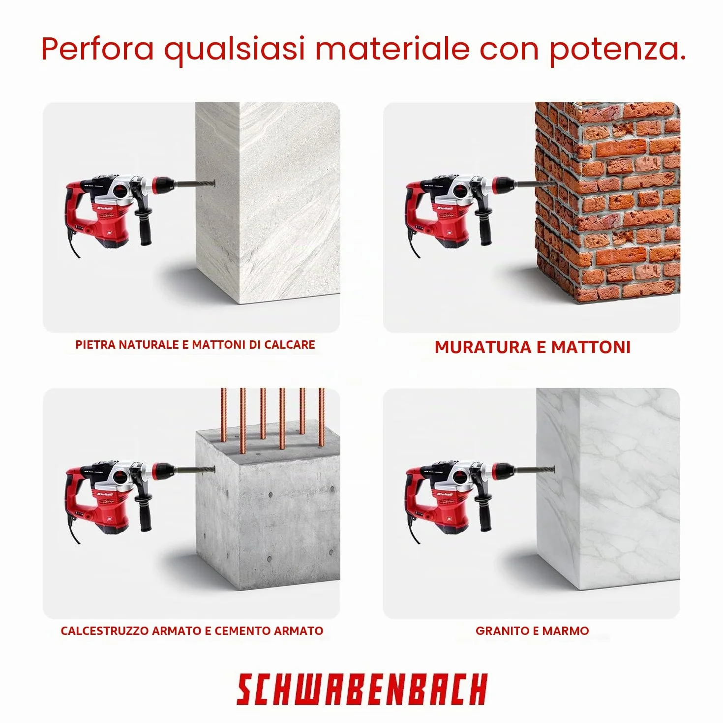 SCHWABENBACH Set Punte Trapano SDS Plus 7 Pezzi Ø 6-14 mm x 210 mm per Calcestruzzo e Pietra Compatibile Bosch Hilti Metabo
