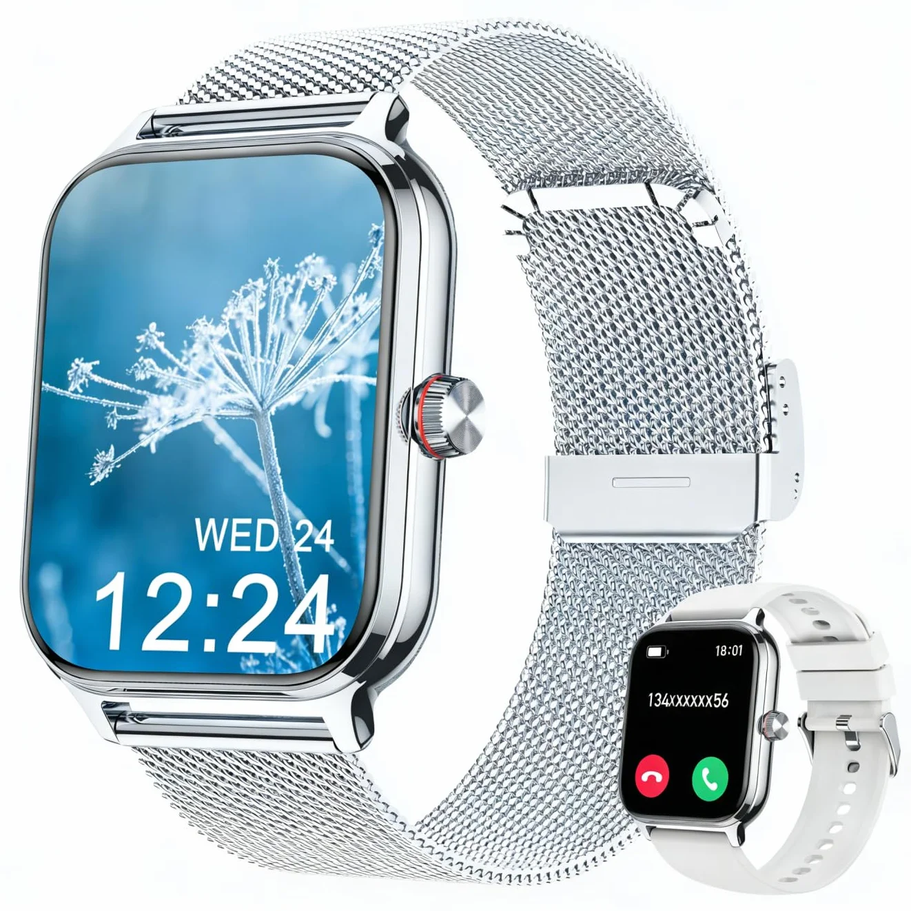 LODIMEKE Smartwatch Uomo Donna Chiamate Pressione Sanguigna Frequenza Cardiaca Sonno, 1.96'' AI Orologio 100+ Modalità Sportive, IP67 Impermeabile Contapassi Sveglia Calcolatrice iOS Android