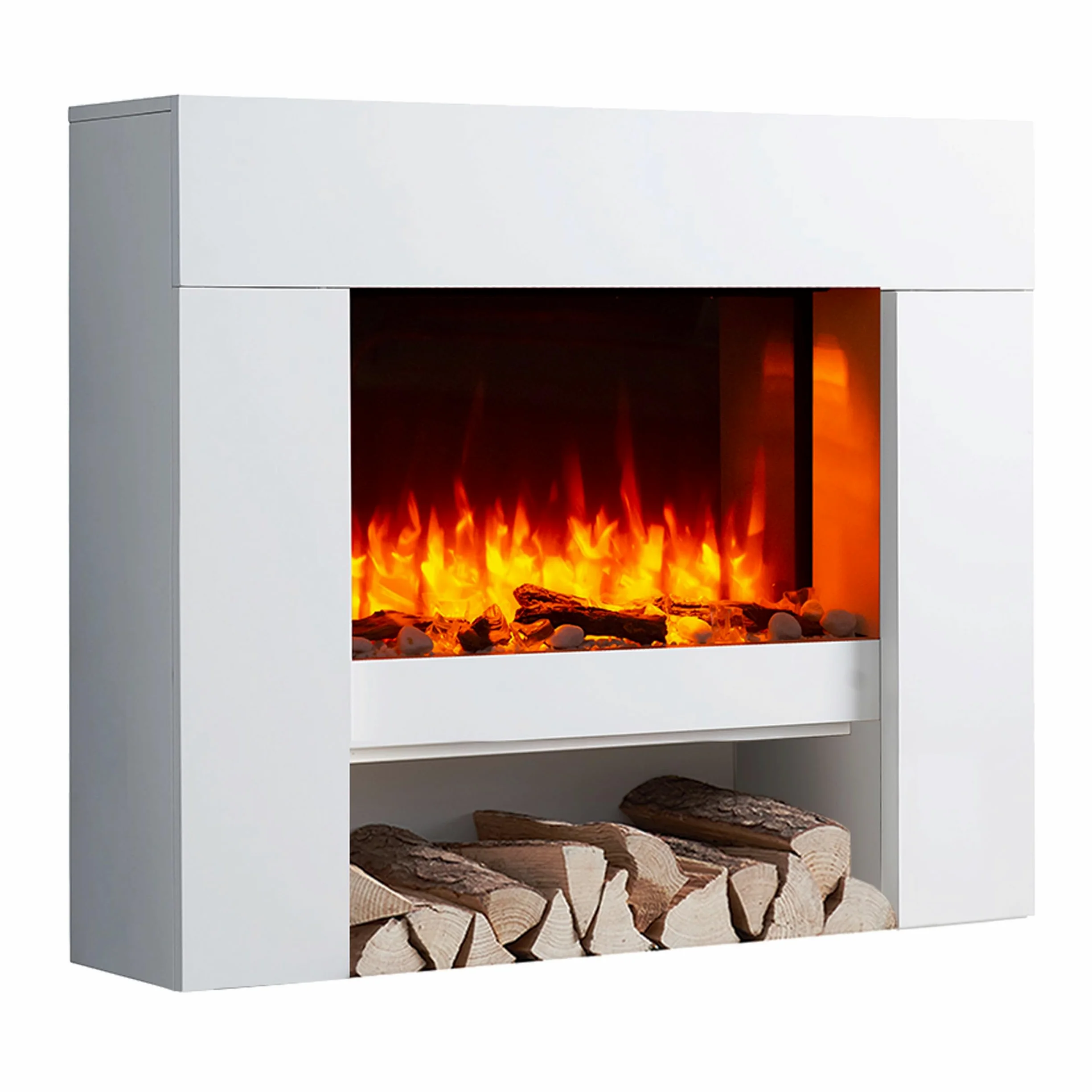 RICHEN camino elettrico da terra Naran | Caminetto da pavimento con vano decorativo | Riscaldamento elettrico 2000 W| Effetto fiamma 3D | Focolare con telecomando, timer, termostato | Bianco