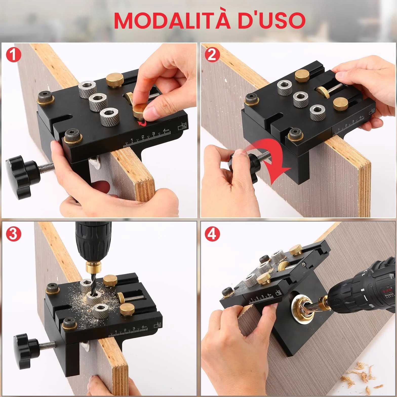 Idong 3in1 Dima per Fori a Tasca 6/8/10/15mm, Kit di Guida Trapano per Legno 5-60mm