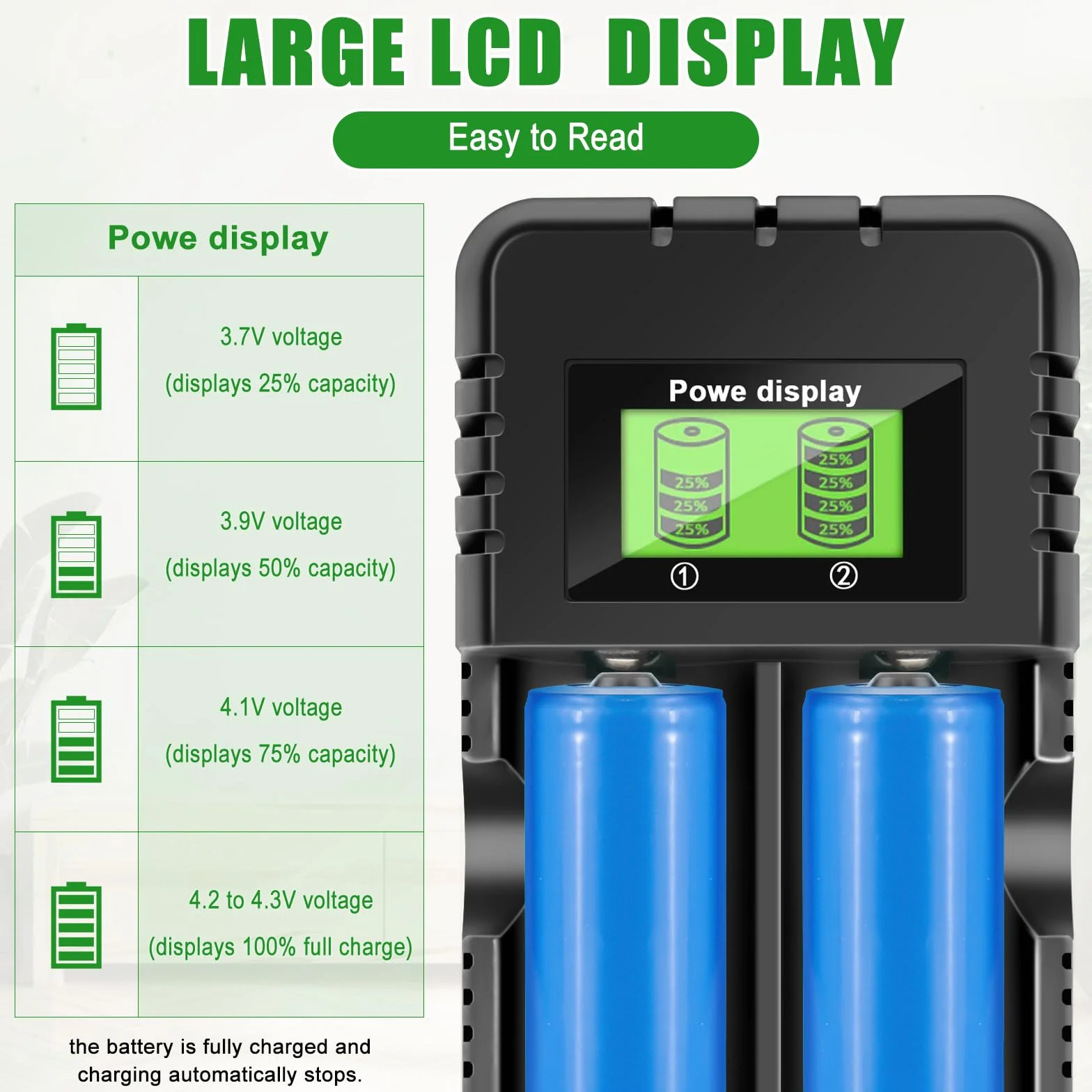 Caricatore per batteria 18650, caricabatterie intelligente agli ioni di litio con display LCD: caricatore rapido 2 in 1 per batterie da 3,7V - compatibile universalmente con 26650, 18650
