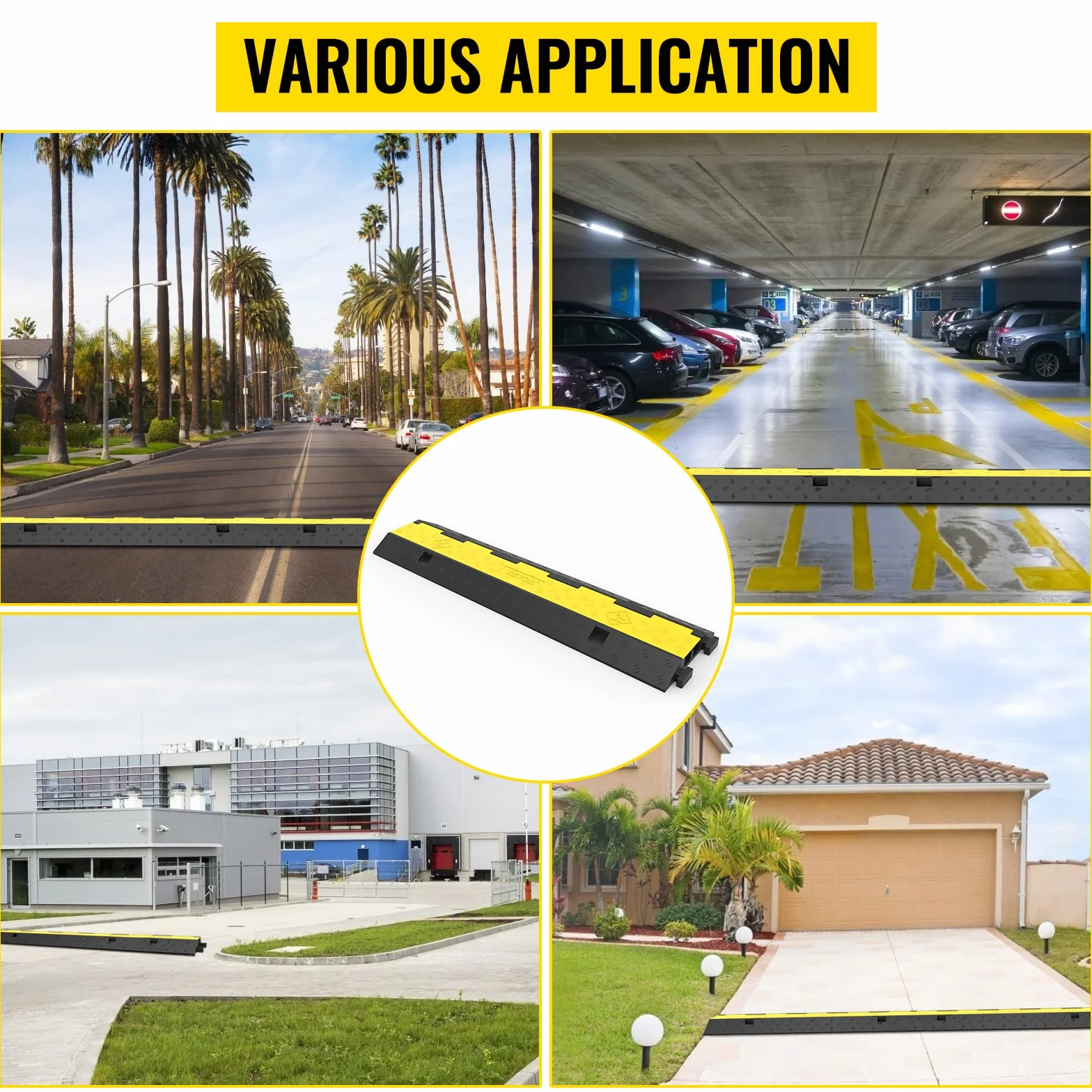 Happybuy Passacavi Protezione Cavi 2 Canali 101x24,5x5 cm 3 Pezzi Gomma PVC 4989 kg
