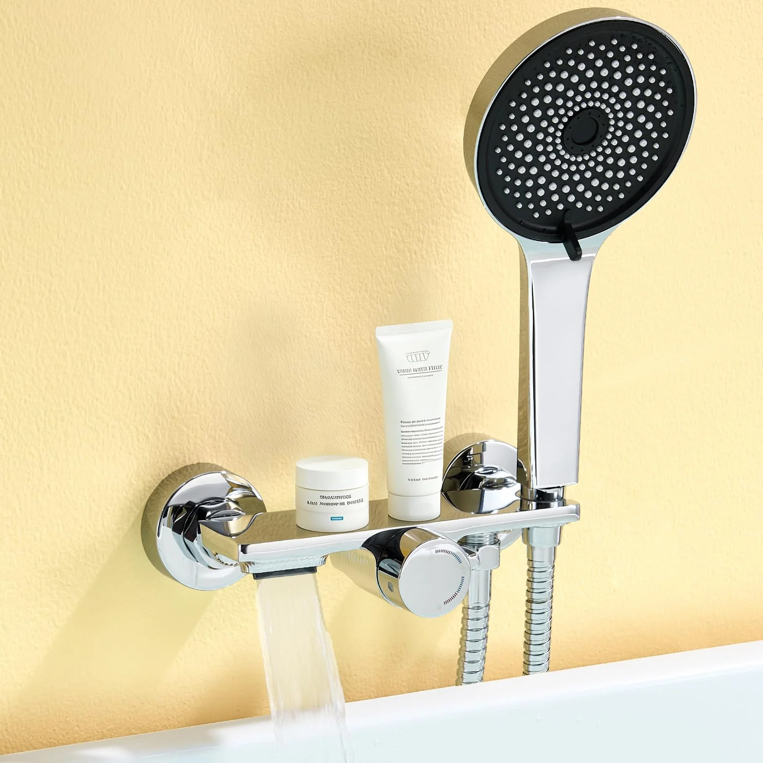 Auralum Miscelatore Doccia Ottone, Rubinetto Vasca da Bagno con Soffione Doccia e Supporto