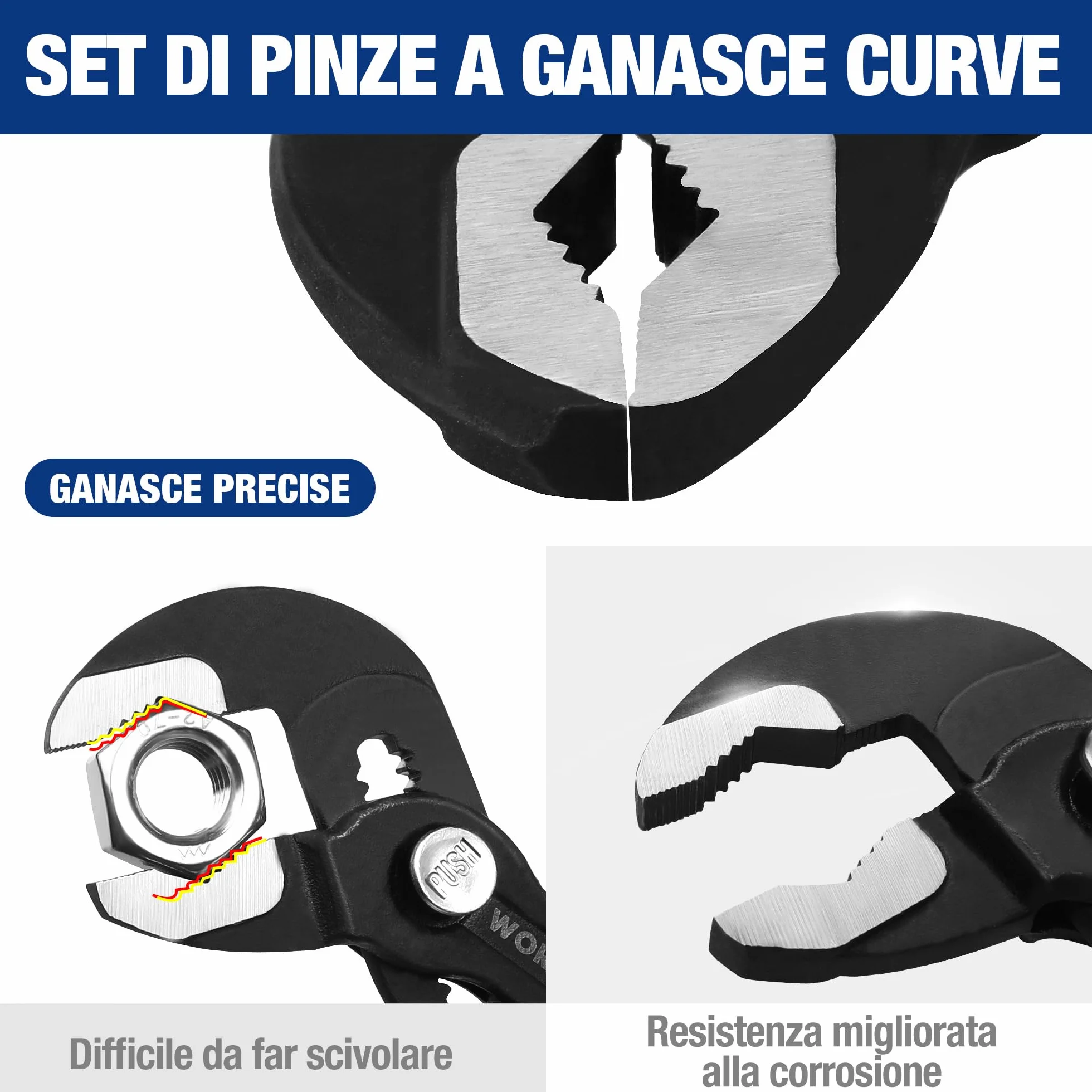WORKPRO Pinze Regolabili per Tubi e Dadi 250mm, Pinza a Pappagallo a Regolazione Rapida