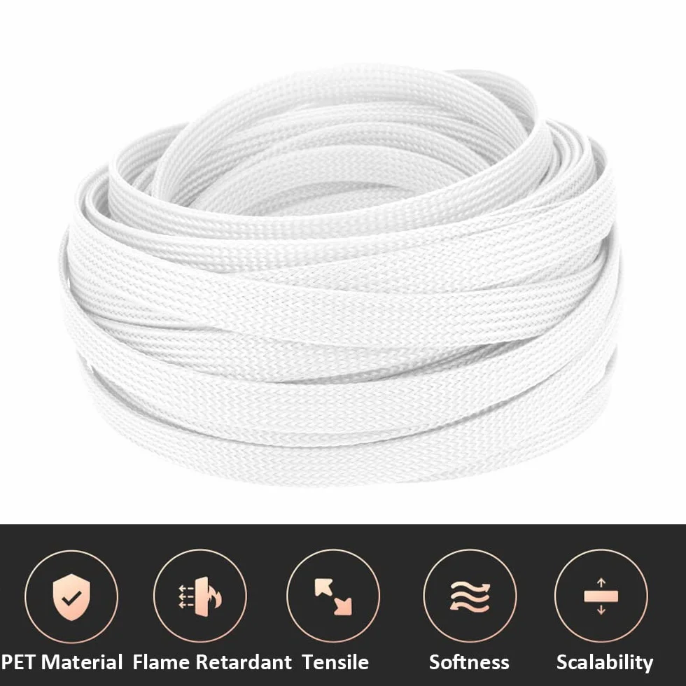 10mm Guaina Cavi PET Intrecciata Manicotto Espandibile per Fili Elettrici - Gestione dei Cavi Flessibile Ordinato Protettivo - Tubo Isolante Bianco 10 Metri
