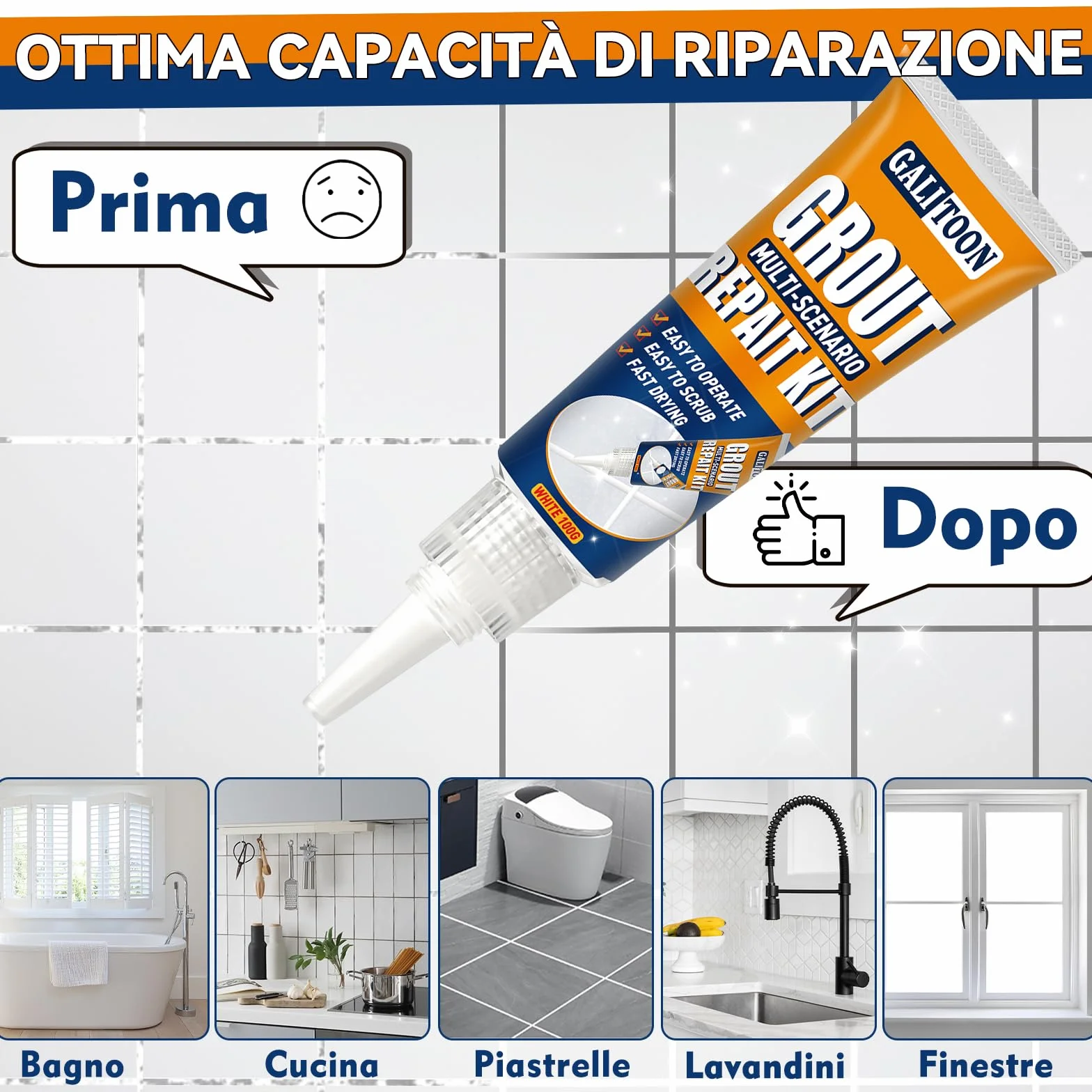 Kit Riparazione Fughe Piastrelle Ad Asciugatura Rapida Grigio 200G