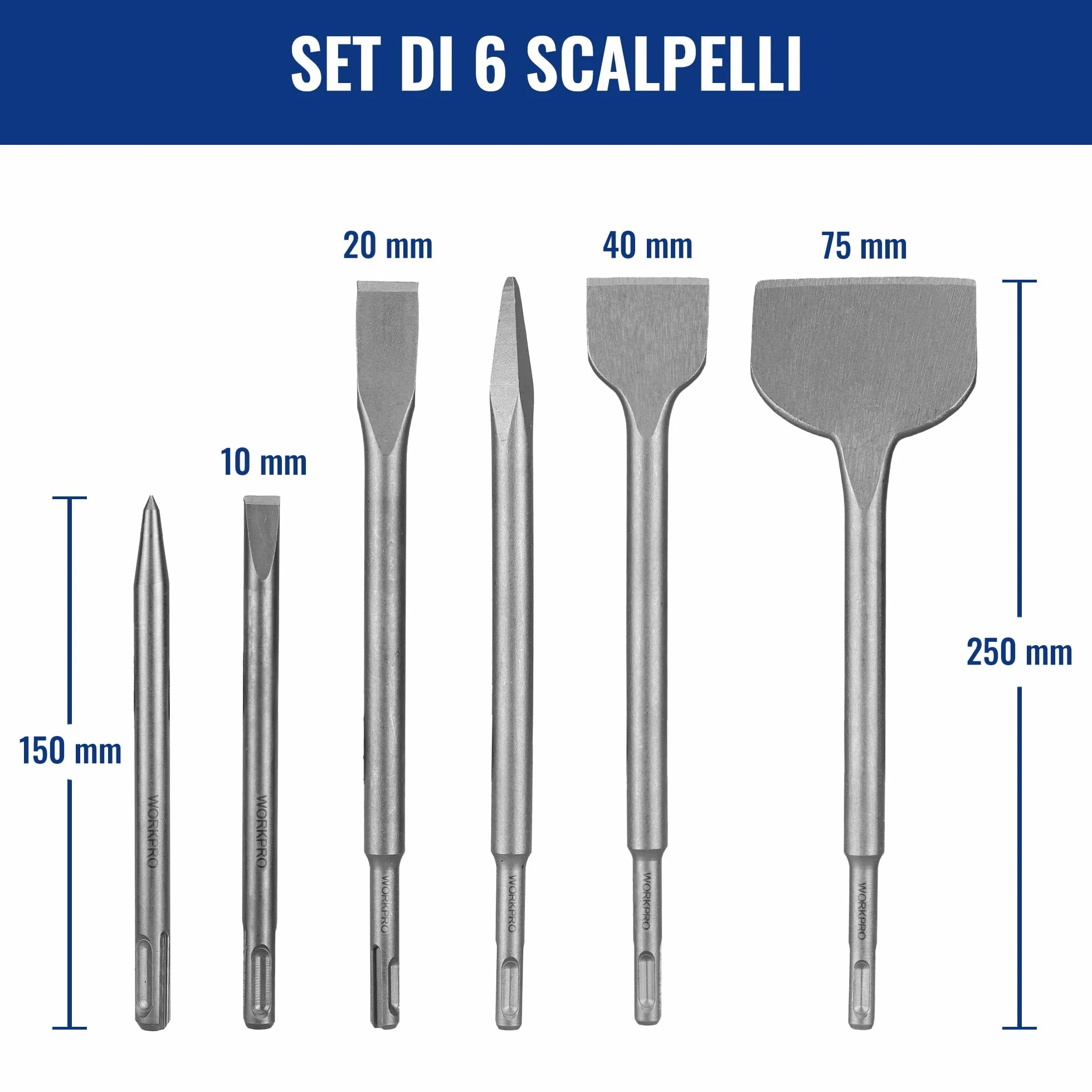 WORKPRO Set 15 punte trapano SDS-Plus per cemento muratura martello perforatore