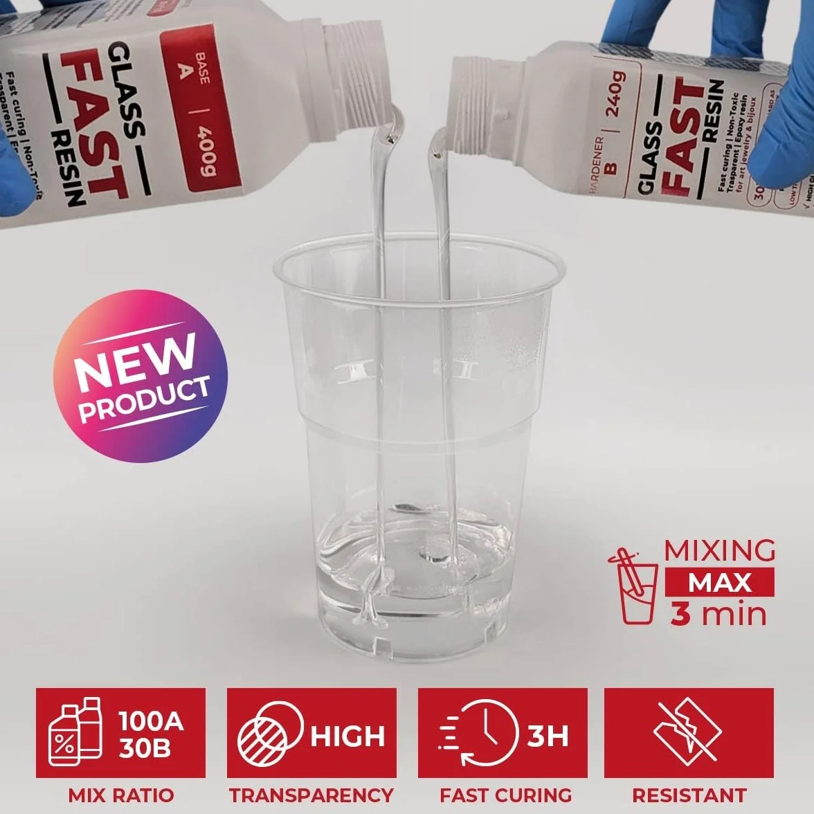 Resina trasparente rapida, effetto vetro - Ideale per gioielli, finiture e decorazioni fai-da-te, DIY. Resina liquida colorabile e facile da usare - Glass Fast Resin (520 gr)