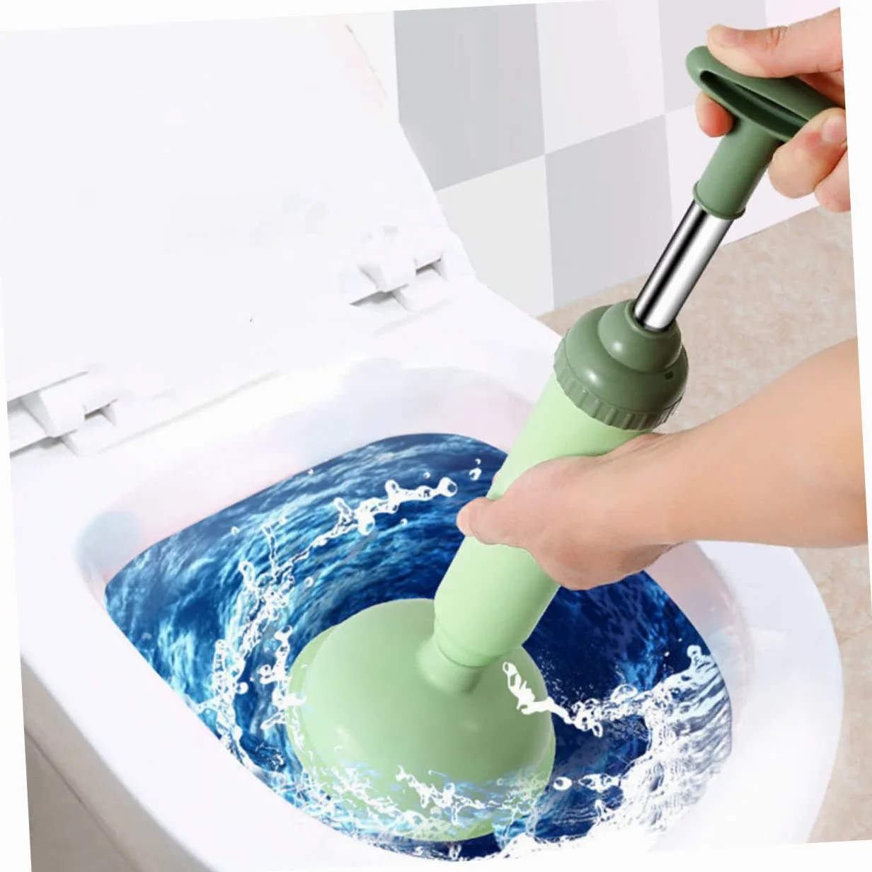TOPBATHY Stura Water a Pressione per WC, Stantuffo per Bagno e Hotel, 2 Pezzi in PVC e Acciaio Inox, Facile da Pulire, Rimuove Ostruzioni