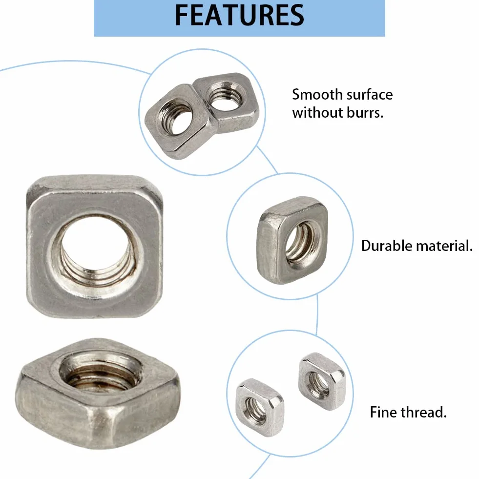 SUPERFINDINGS Circa 220 Pz Nakrętki Kwadratowe M3 ze Stali Nierdzewnej 5.4mm
