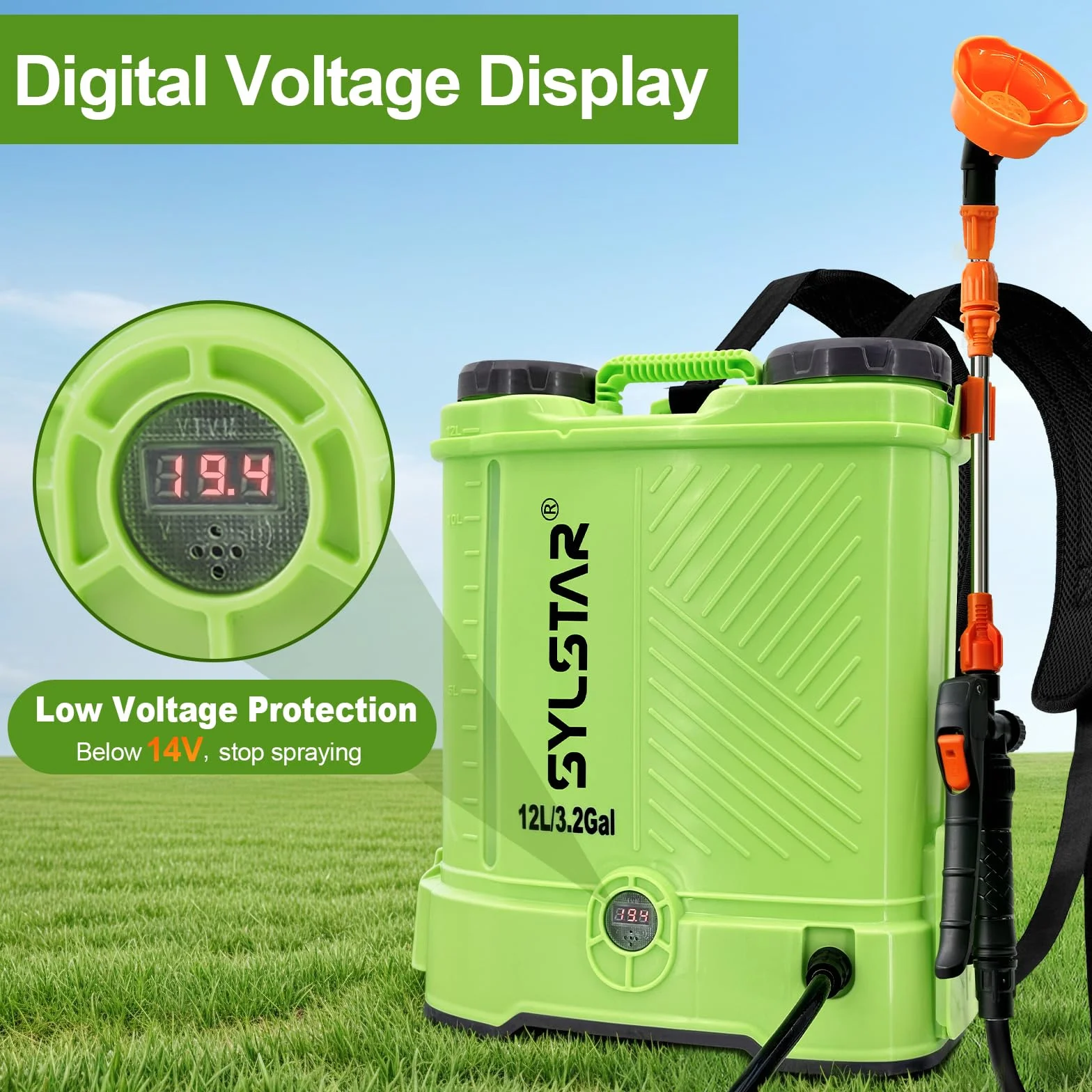 SYLSTAR Pompa Irroratrice 12L, 5.5Bar Pompa a Spalla a Batteria Compatibile con Makita 18V Batterie, Spruzzatore a Pressione Velocità Regolabile,5 Ugelli Pompa a Spalla(Caricabatterie Incluso)
