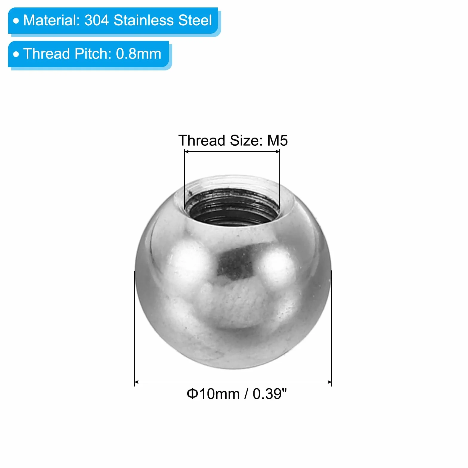 PATIKIL Dadi Manopola M5 Femmina Filettatura 10mm OD 304 Inossidabile Acciaio Tondo Sfera Vite Cappuccio Coperchio Argento