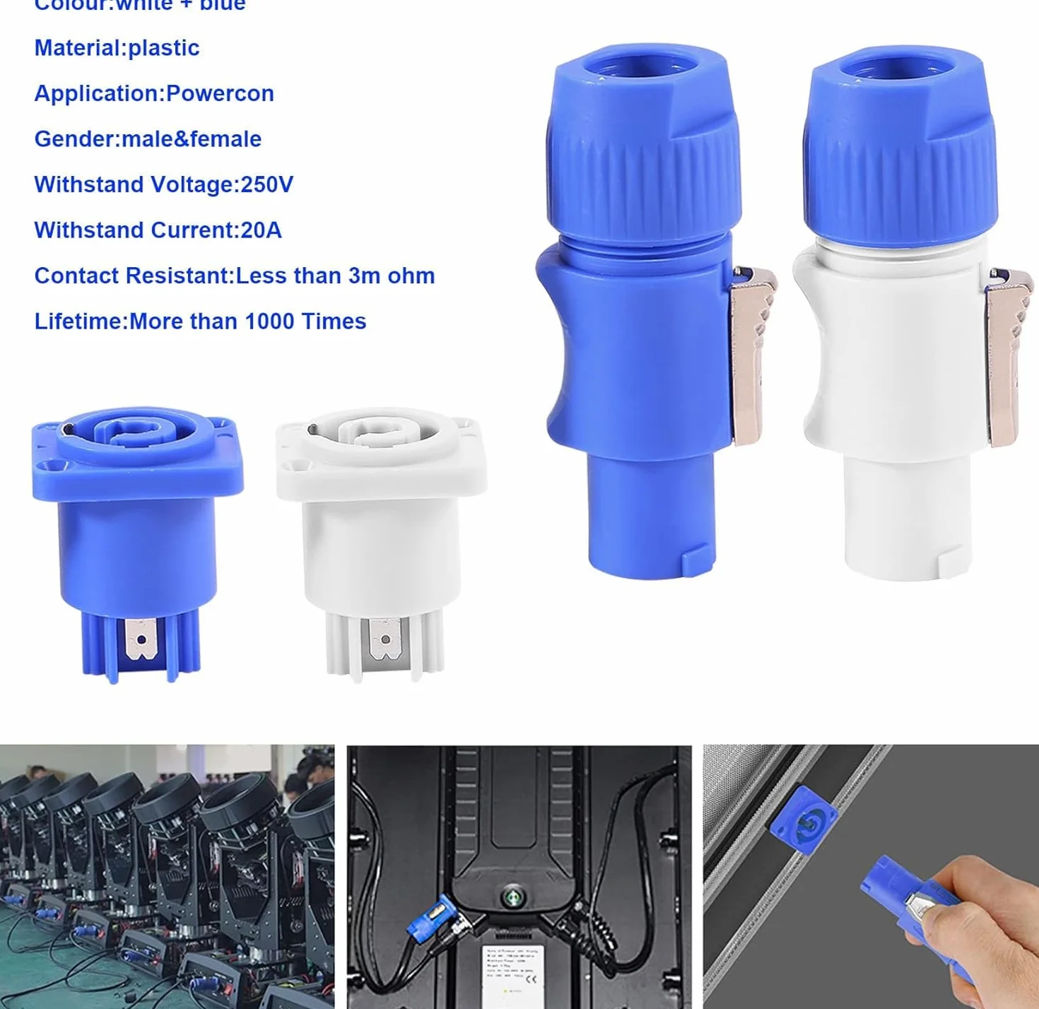 Set di 10 adattatori audio NAC3FCA + NAC3MPA-1 PowerCon - Connessioni professionali a 3 per amplificatore e mixer (+ blu)