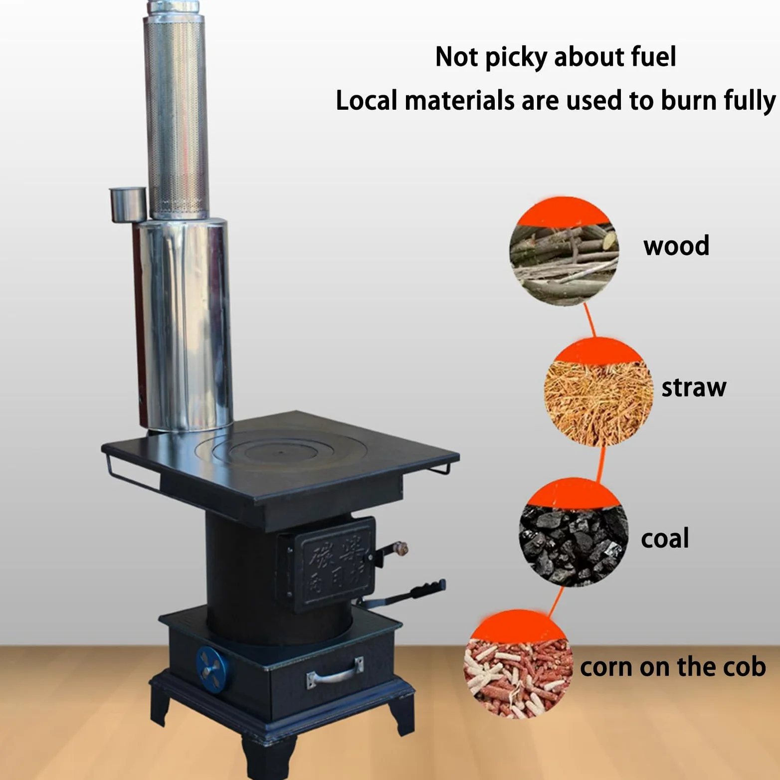 Stufa a Pellet per Riscaldamento Domestico Multiuso - Legna per Interni, in Ghisa, Risparmio Energetico - per Tende, Ville, Rifugi