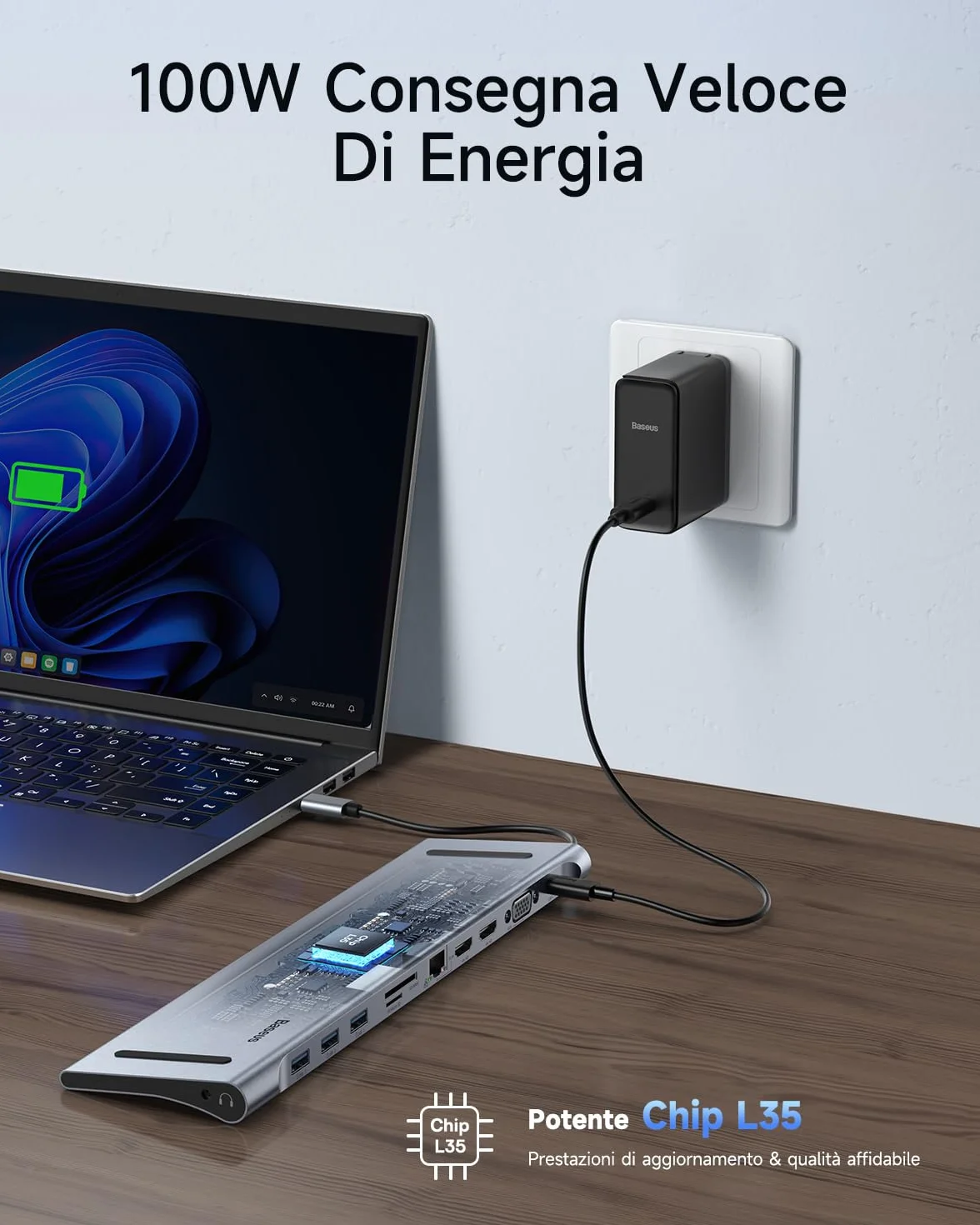 Baseus Docking Station 11 in 1 USB C, Hub USB C con triplo display con 2x HDMI 4K, 3x USB 3.0, Alimentatore di tipo C, VGA, Lettore di schede SD/TF, Ethernet, Audio da 3,5 mm, per MacBook Pro/Air