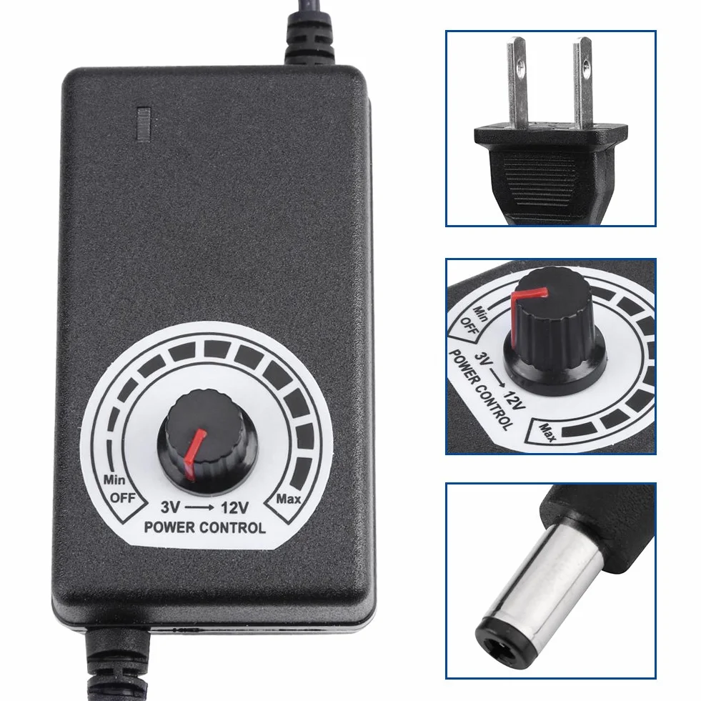 Adattatore AC a DC 3-12 V 2A Regolatore di Velocità Motore Alimentatore Regolabile con Spina Americana