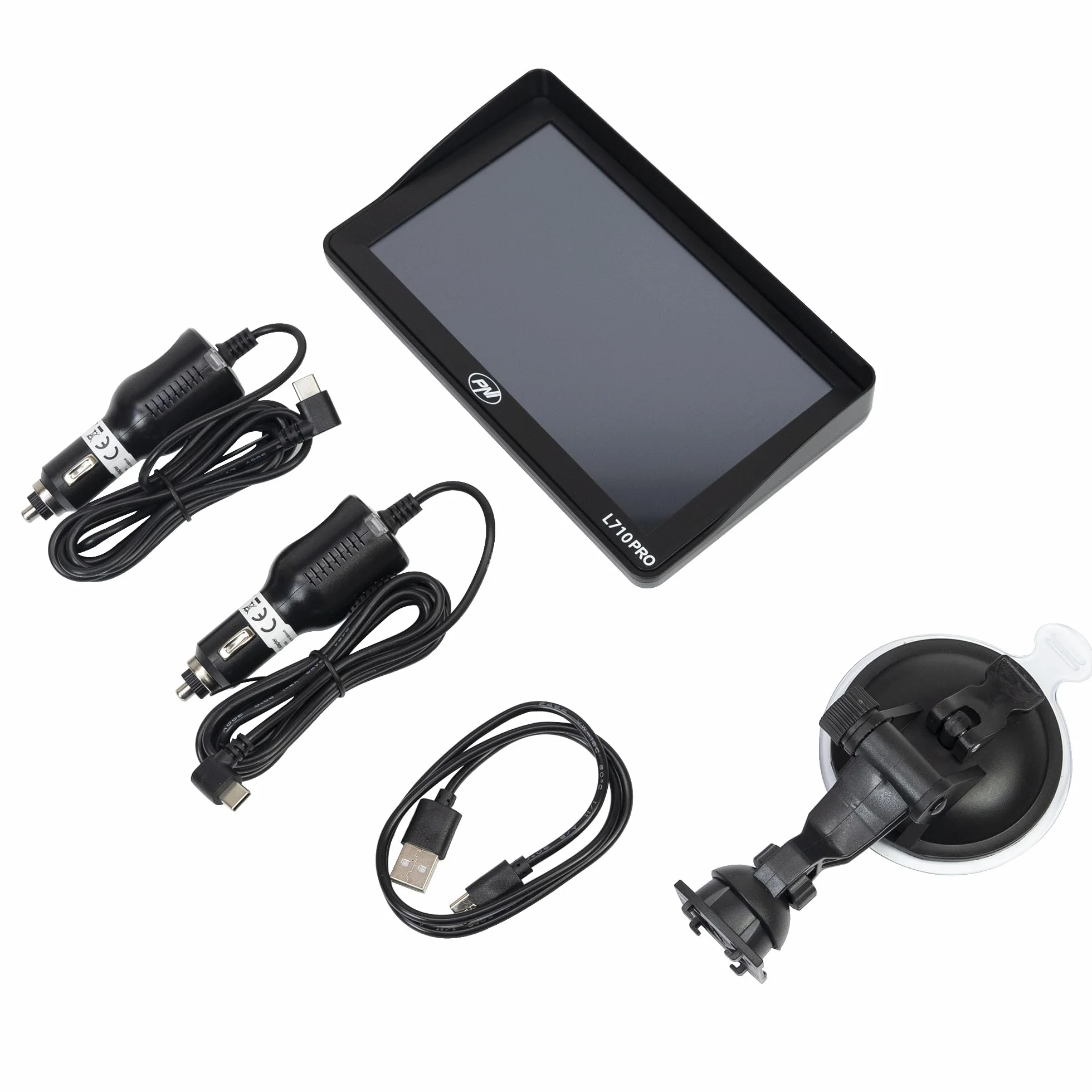 Sistema di navigazione GPS PNI L710 PRO con visiera parasole, 7 pollici, 800 MHz, 256 MB DDR, memoria interna da 16 GB, trasmettitore FM, con due caricatori per auto inclusi
