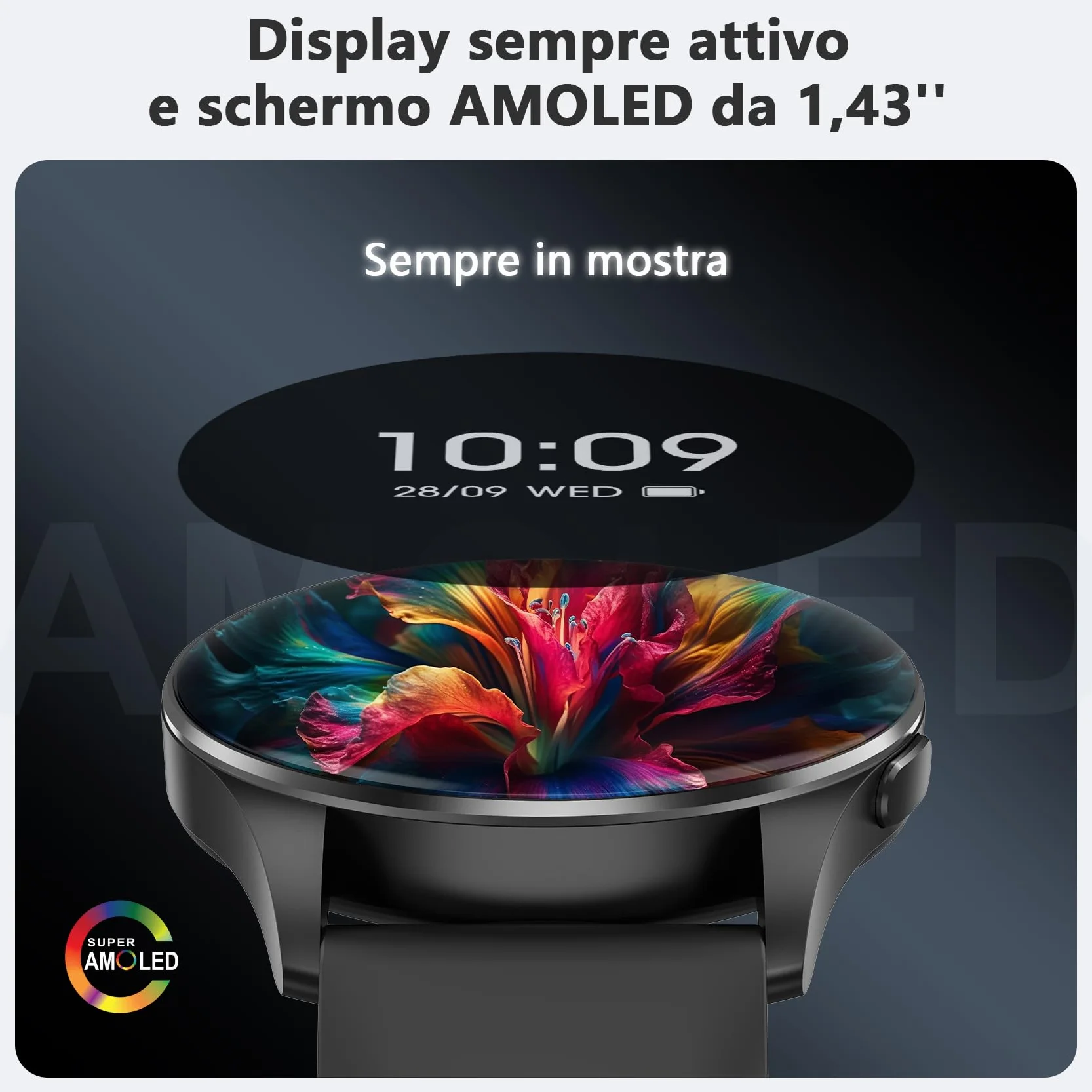 Blackview Smartwatch Uomo Donna, Effettua e Rispondi alle Chiamate, Orologio Smartwatch Fitness con 1.43' HD AMOLED/112+ Sportive/SpO2/Monitoraggio del Sonno/Cardiofrequenzimetro per Android IOS