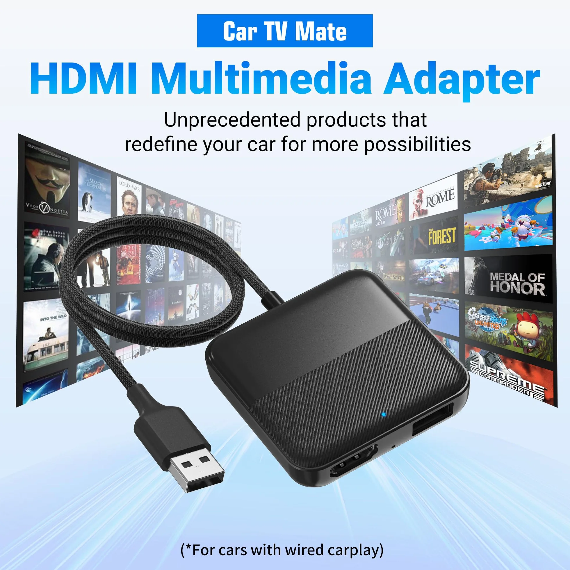 Car TV Mate Pro-Fire TV Stick Convertitore HDMI & Wireless CarPlay Android Auto Adapter Stall Rapido, Nessuna Latenza, Convertitore Porta USB per OEM Factory Carplay Plug & Play