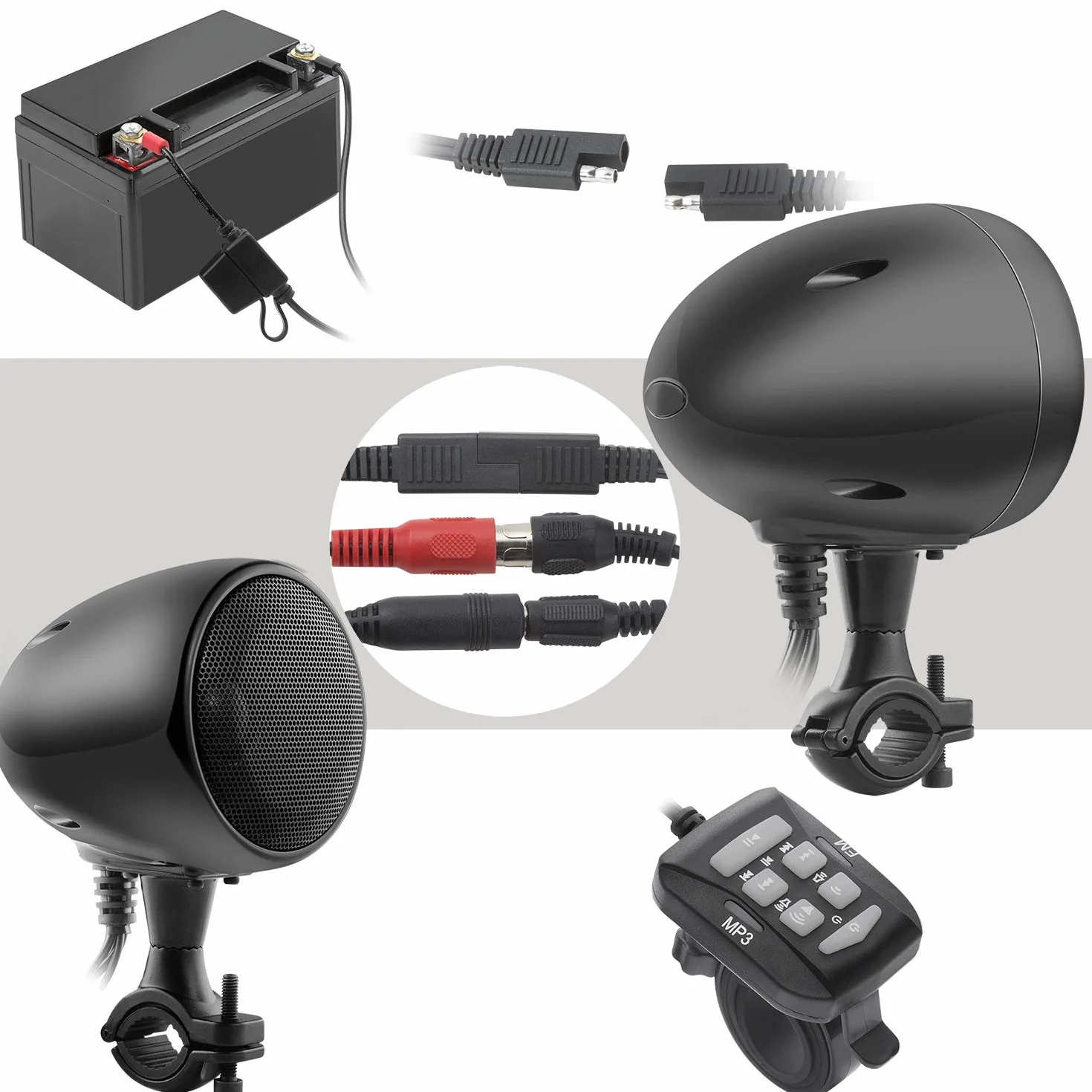 iMESTOU Sistema Audio per Moto 4 Pollici Bluetooth Altoparlanti Stereo Impermeabile 300 W Classe D AUX MP3 Amplificatore Integrato Fit per 1-1.25 Pollici Manubrio Moto ATV UTV