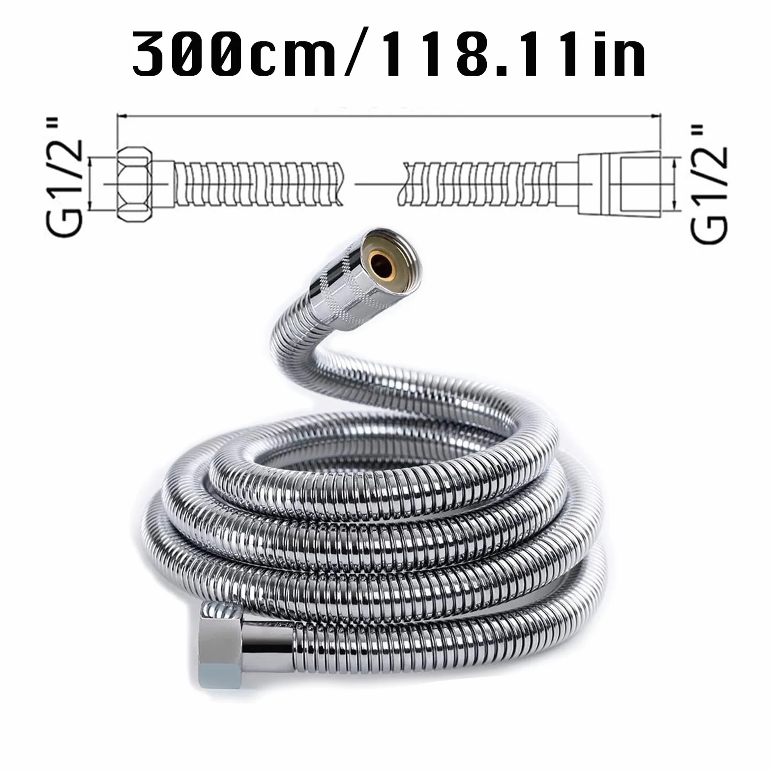 RUIXUE ® Tubo Doccia 3 Metri,Tubo doccia Flessibile, attacco universale standard G1/2, flessibile e senza pieghe, superficie elettroplaccata facile da pulire.