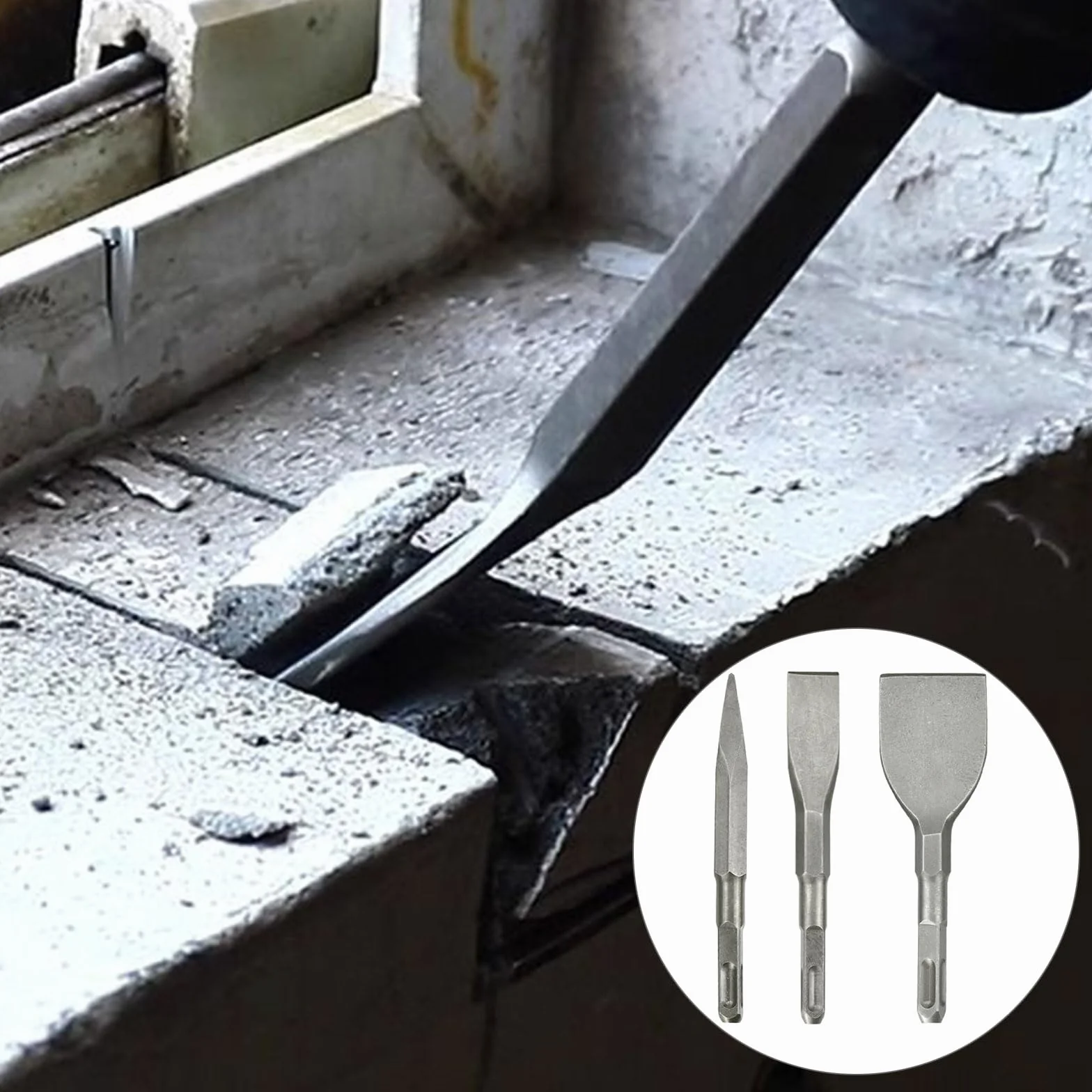 Scalpello Spatola Piatto a Punta 3PCS per Trapano a Percussione Calcestruzzo Pietra