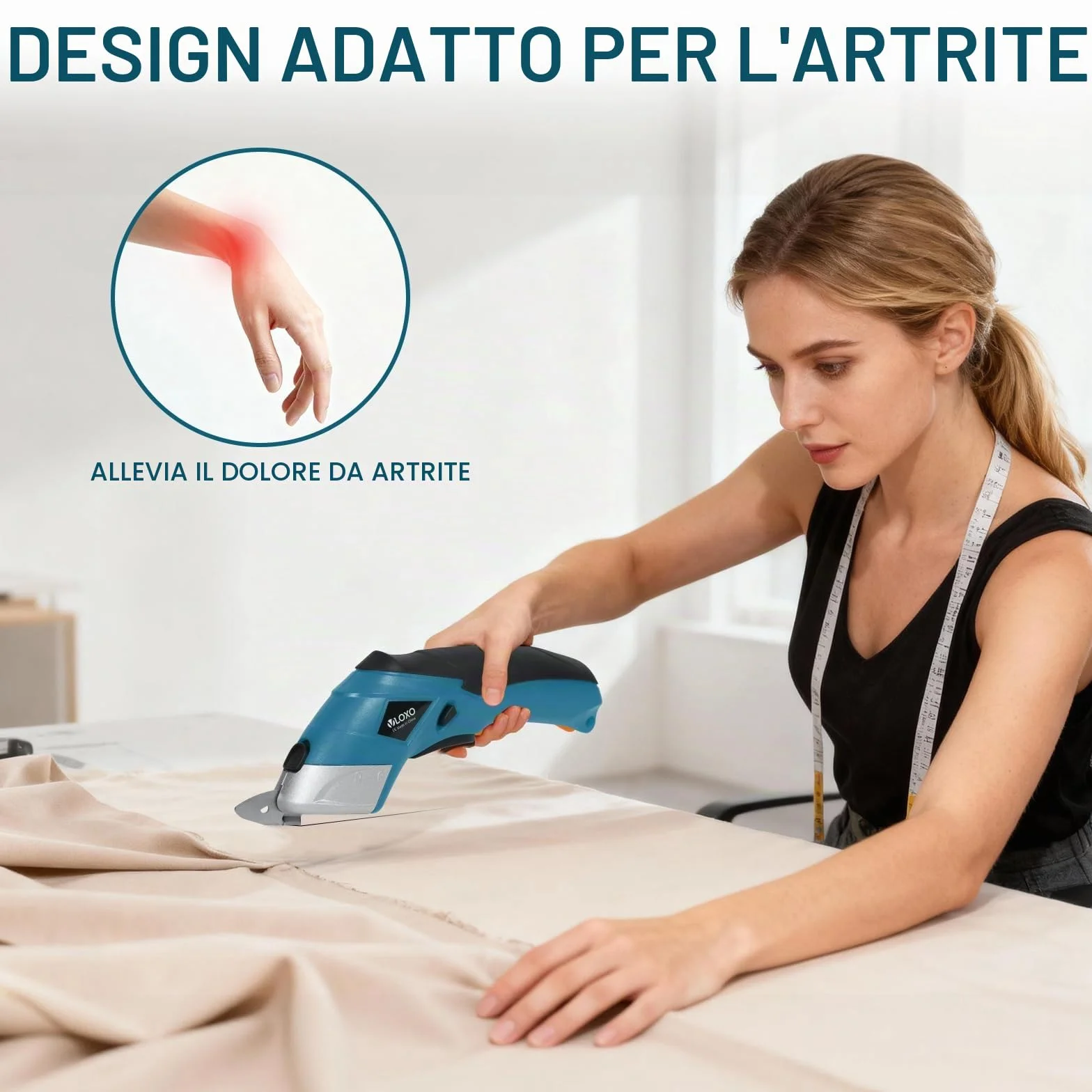 VLOXO Forbici Elettriche Senza Fili Cutter per Tessuti con 2 Testina di Taglio Ricaricabile (Arancione)