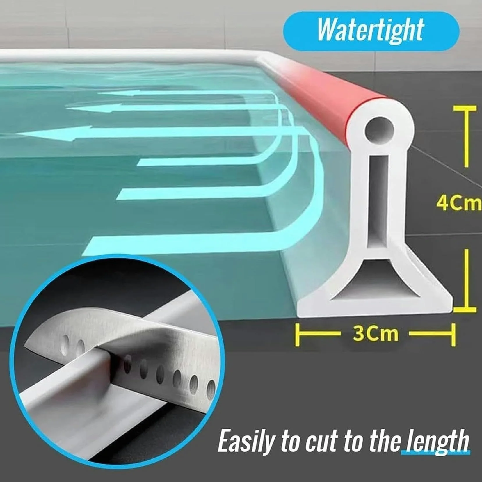 Protezione dall'acqua in silicone da 78 pollici, barriera impermeabile con soglia per doccia in silicone, barriera per doccia con tappo dell'acqua Diga in gomma Blocco dell'acqua in silicone Separazio
