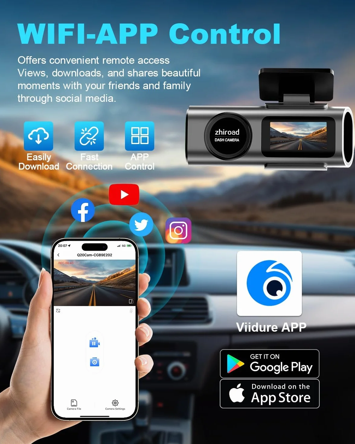 Dash Cam Auto, 4K Dashcam con WiFi & App, Dashcam Auto con 64G Scheda, Telecamera Auto 170°+140°, WDR, Schermo 1,47", Custodia rimovibile, Registrazione in Loop, Visione Notturna (4K)
