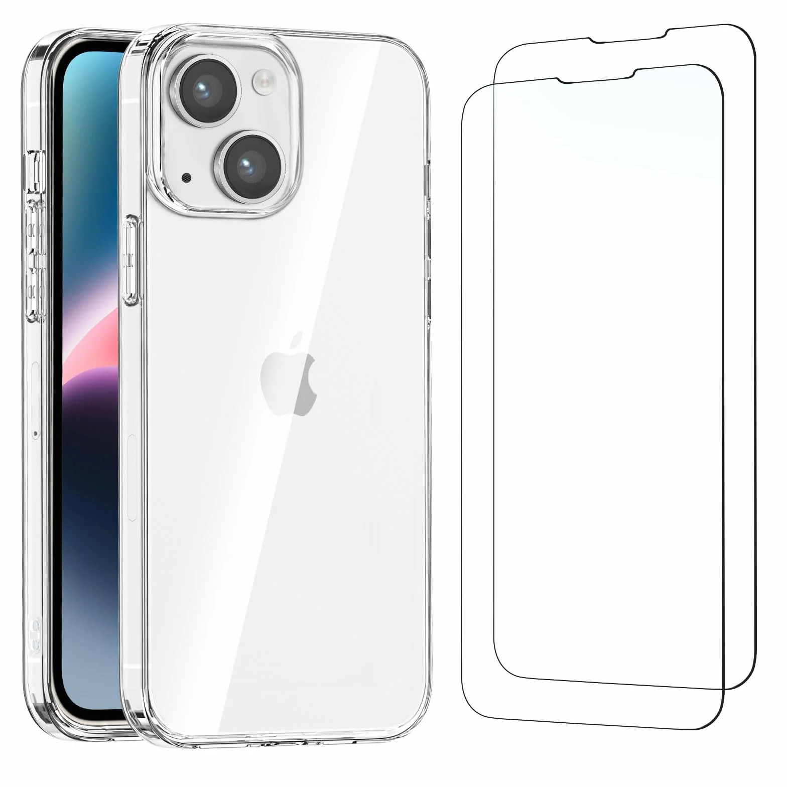 NEW'C Cover per iPhone 14 (6,1 Pollici) Gel TPU in silicone ultra trasparente e 2 × vetro temperato per iPhone 14 (6,1 Pollici), Pellicola proteggi schermo