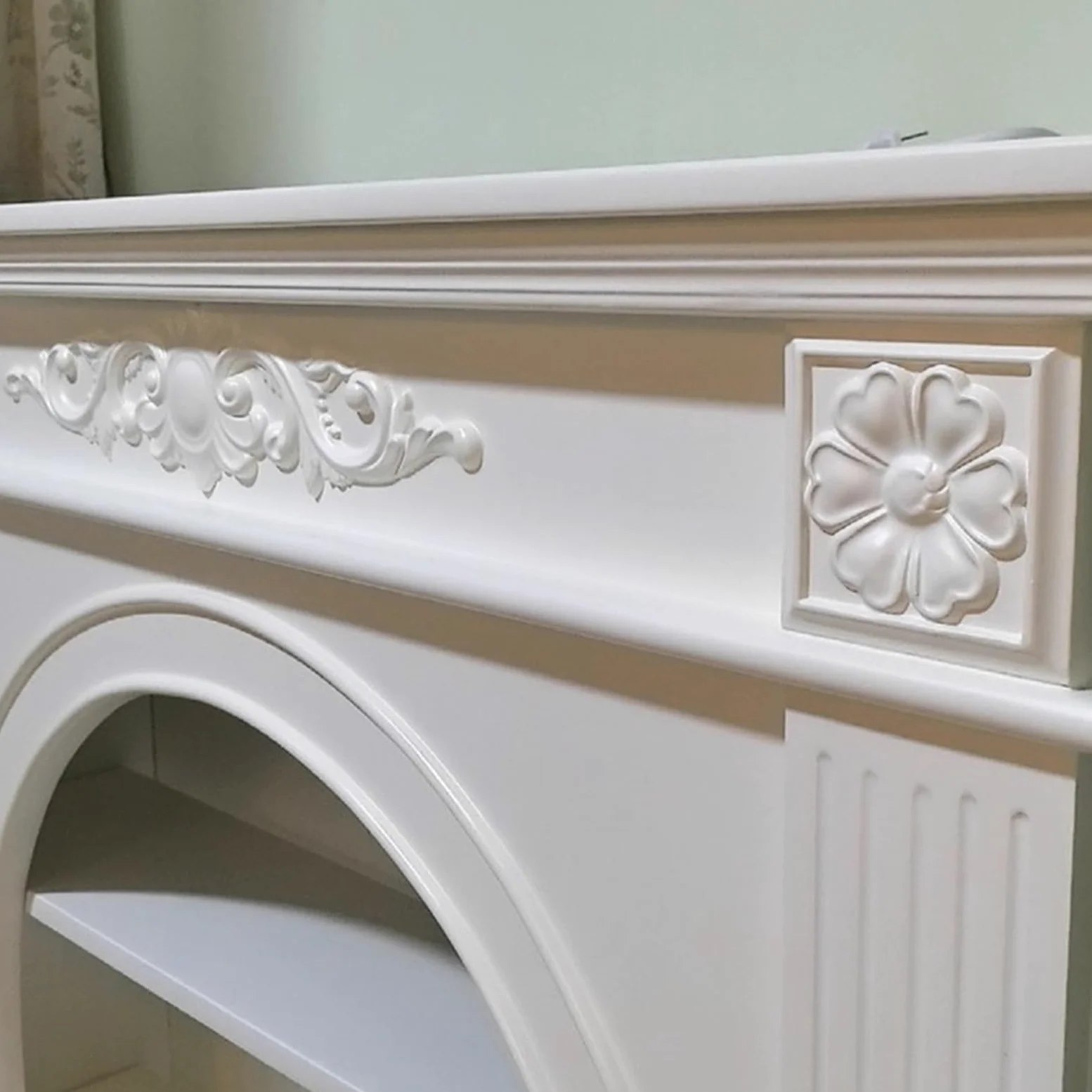 Cornice per caminetto Cornice Decorativa for Camino in Legno massello ad Arco Bianco(XL)