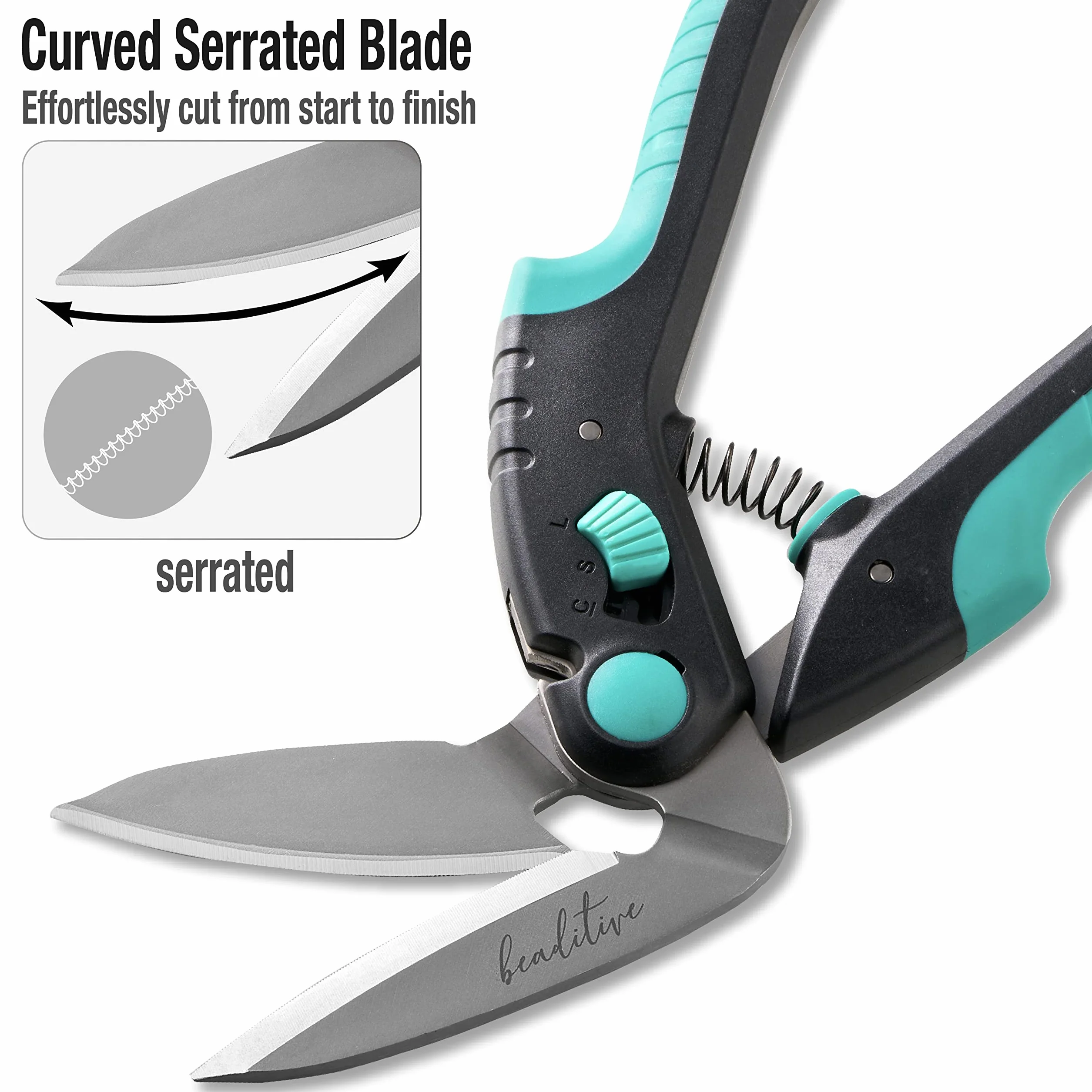 Beaditive Forbici angolate robuste da 25 cm – acciaio inossidabile giapponese, lama seghettata – forbici industriali per tessuti spessi, cuoio, cartone, tappeti, erba artificiale