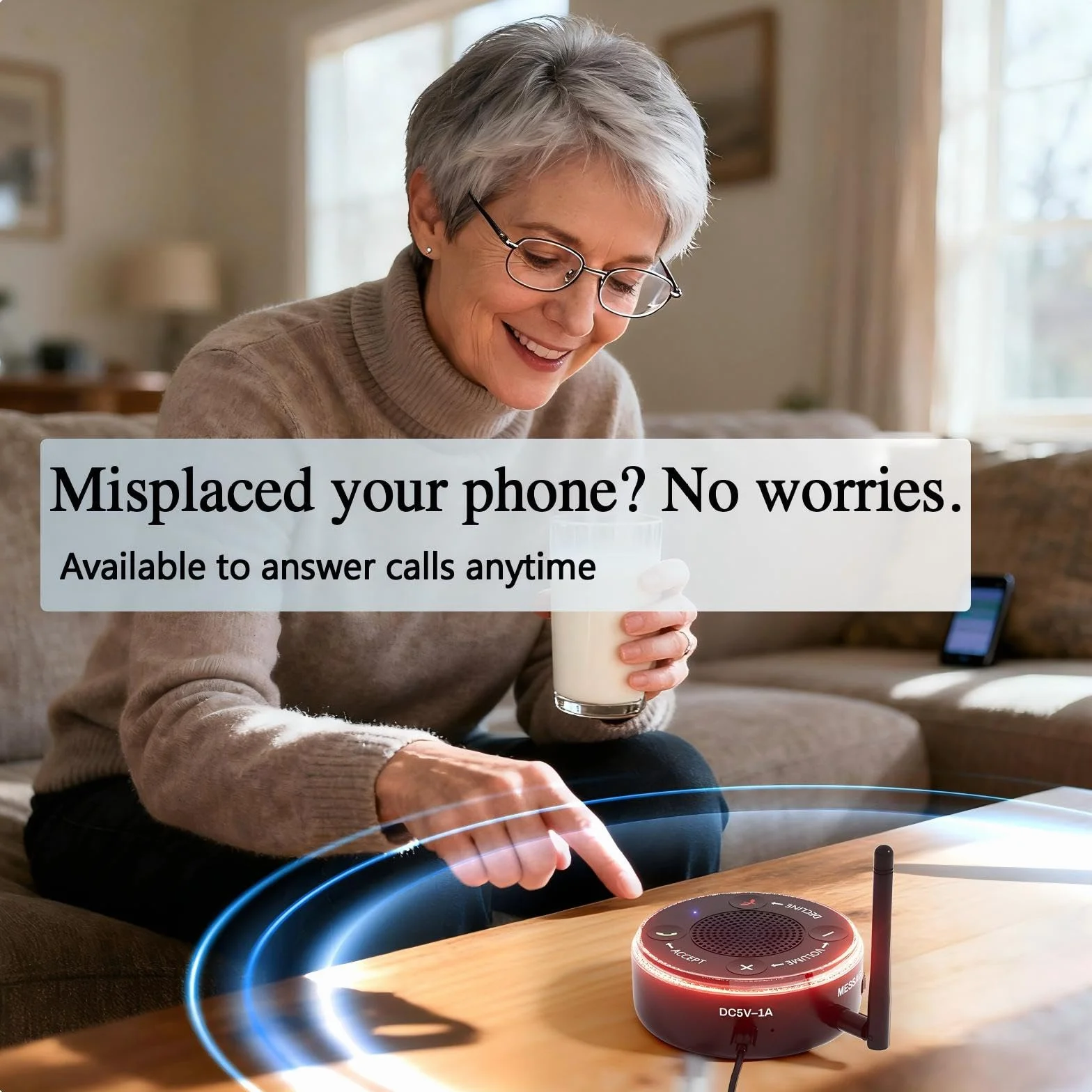 PebblePulse Amplificatore per altoparlante del telefono, suoneria esterna per telefono cellulare con suoneria forte e allarme flash LED, rispondere direttamente alle chiamate, ideale per uso domestico