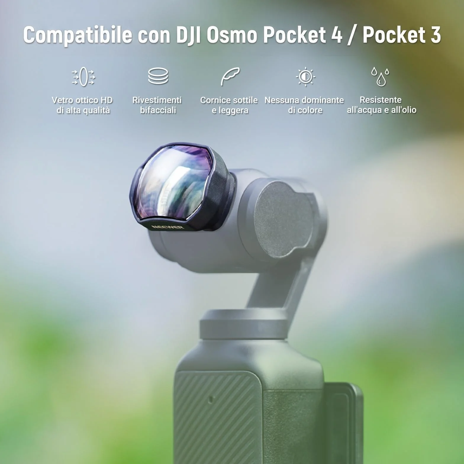 NEEWER Teleconvertitore Compatibile con DJI Osmo Pocket 3/Pocket 4/Xtra Muse, Lente Magnetica in Vetro Ottico HD Multistrato a 4 Elementi e 3 Gruppi, Accessori per Action Camera Gimbal, LS-84