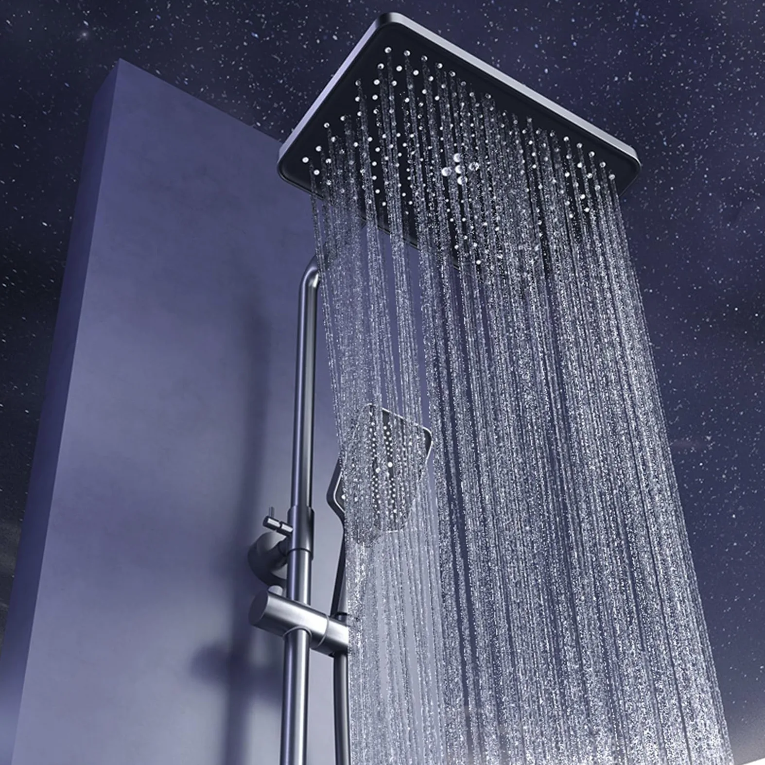 Set Rubinetto Doccia Systemtatic con Display della Temperatura, 4 funzioni, soffione a Pioggia da 12", doccetta, spruzzatore per Bidet, beccuccio per Vasca, Grigio Canna di Fucile