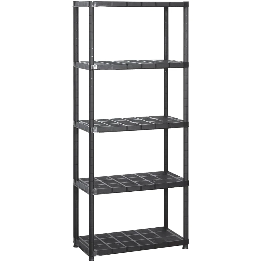 Scaffale portaoggetti a 5 ripiani nero 142 x 38 x 170 cm in plastica scaffale carico pesante, stoccaggio scaffalature supporto portaoggetti per cucina, soggiorno, garage, officina
