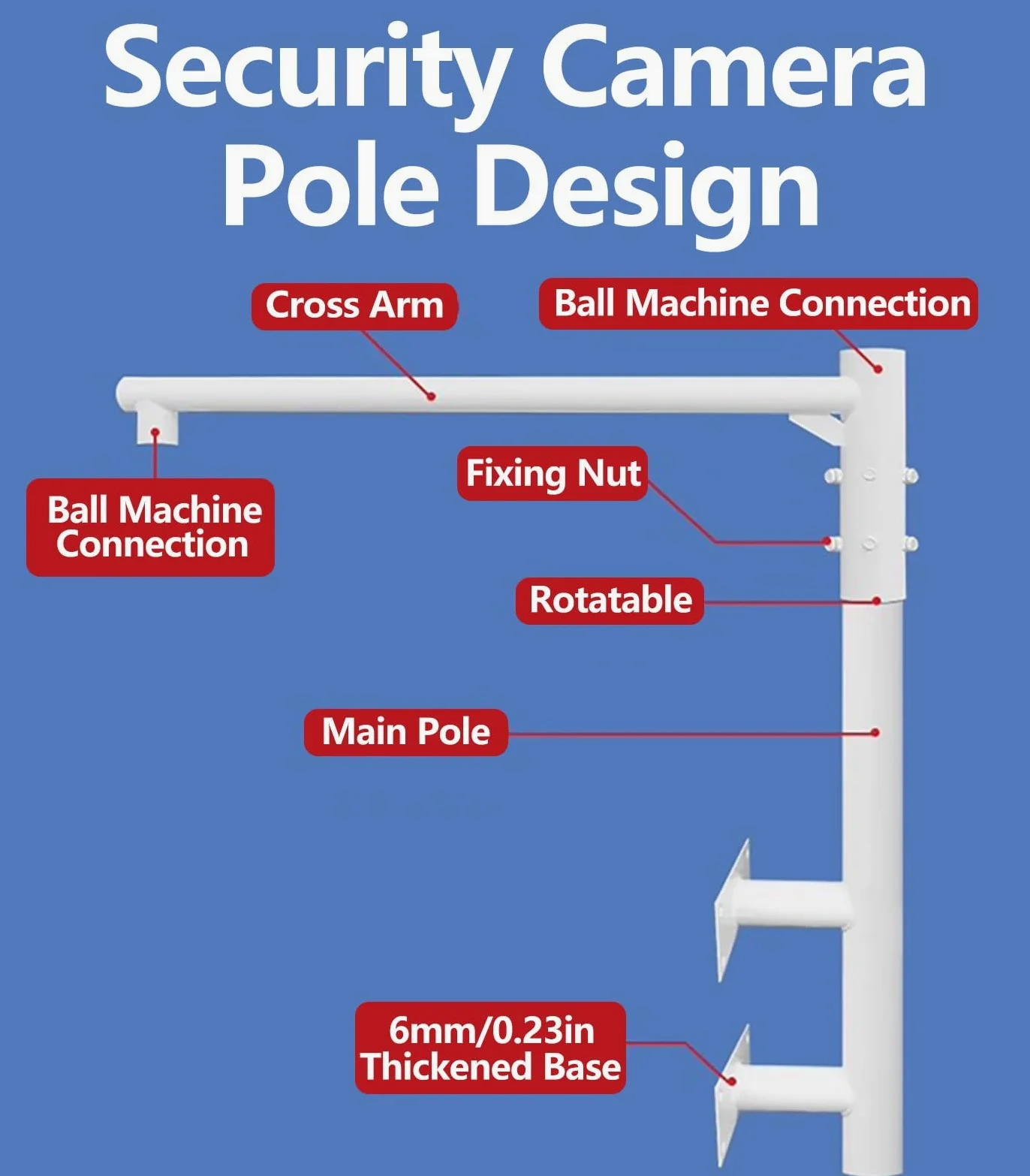 staffa per telecamera esterna Supporto universale per palo per telecamera, estensione per palo per telecamera di sicurezza Bullet/Dome, colonna porta palo per sorveglianza(L 1.2m/47in,H 1.2m/47in)