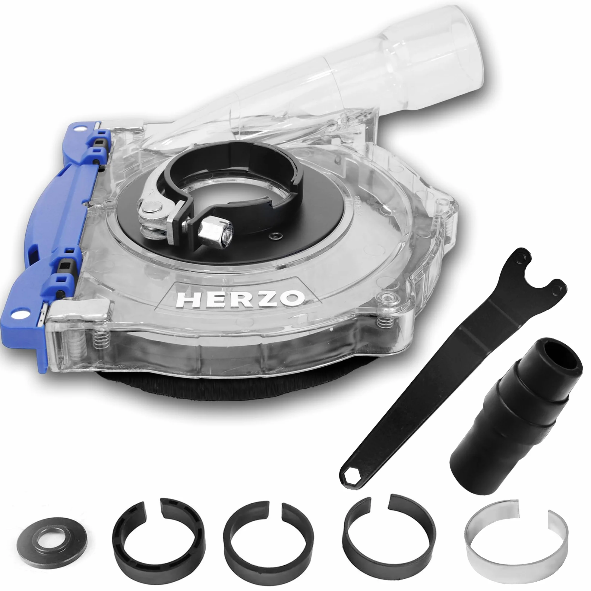 HERZO Cuffia Aspirazione in Policarbonato Trasparente per Smerigliatrice Angolare 115/125 mm