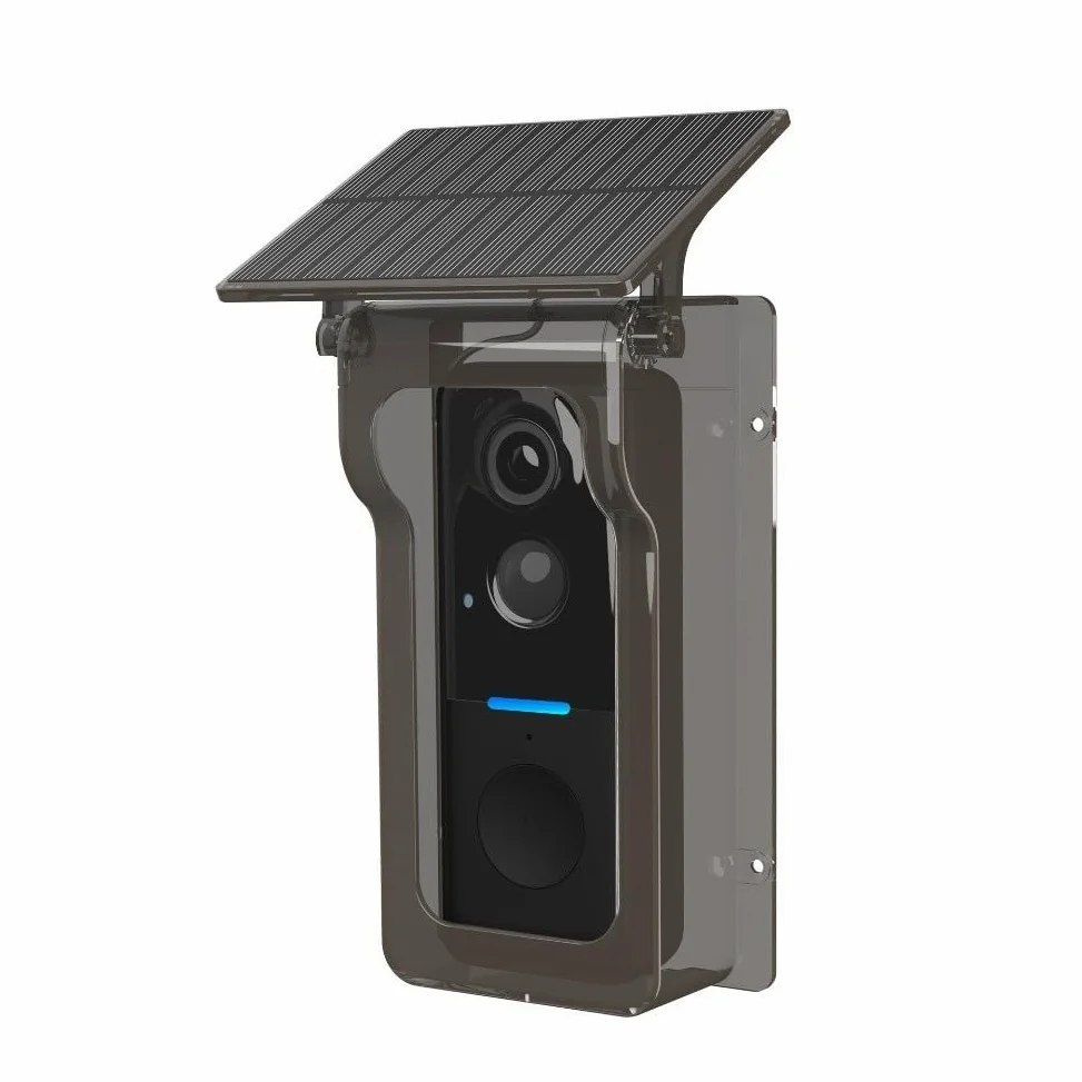 Whychstore Videocitofono wireless con copertura a energia solare, videocitofono 1080P con visione notturna e rilevamento del movimento PIR, IP65 impermeabile Smart Home Security per Tuya