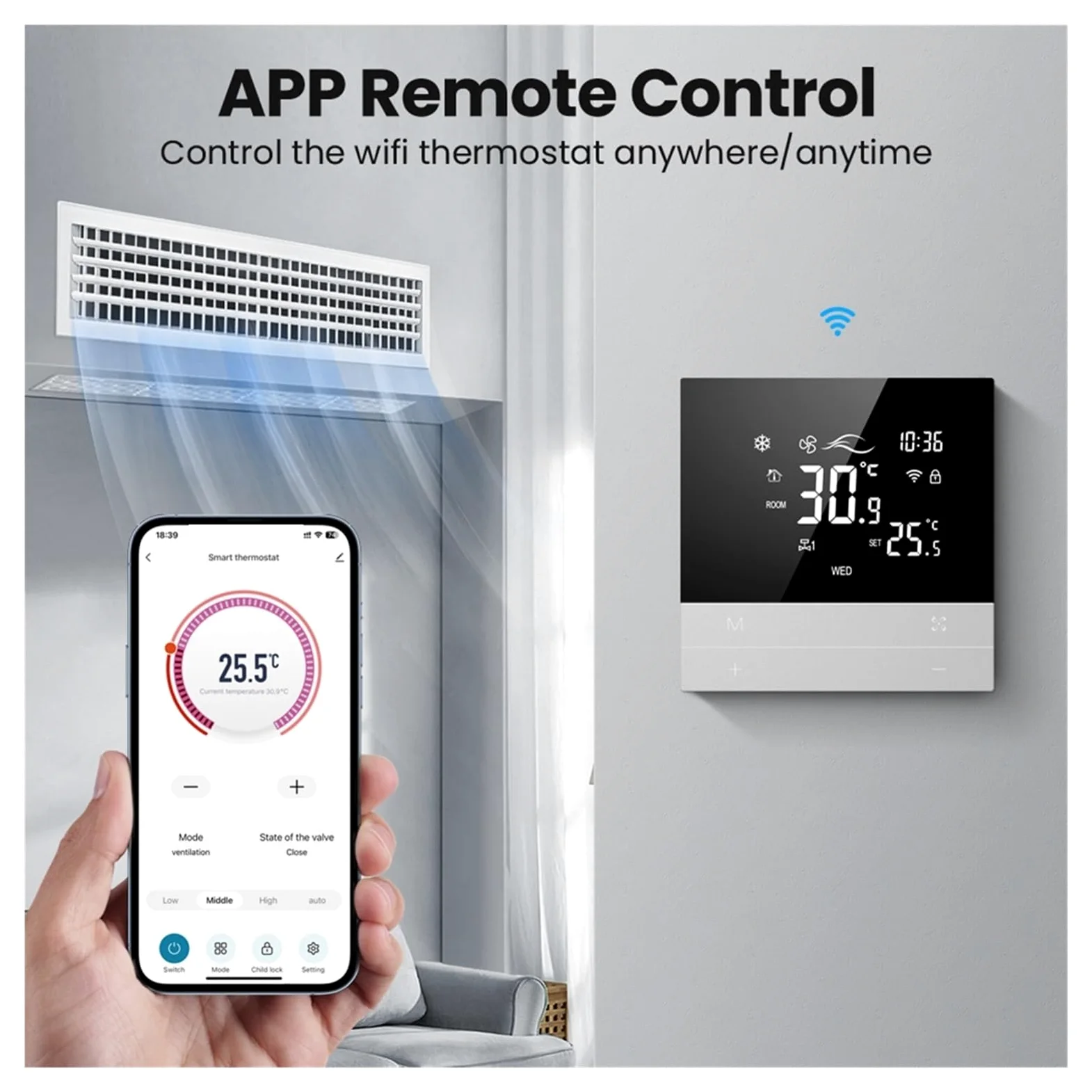 Smart WiFi Termostato Regolatore di temperatura Acqua Riscaldamento a pavimento caldo Riscaldamento a pavimento Controllo del condizionatore d'aria Facile Da Usare(WiFi-4P)