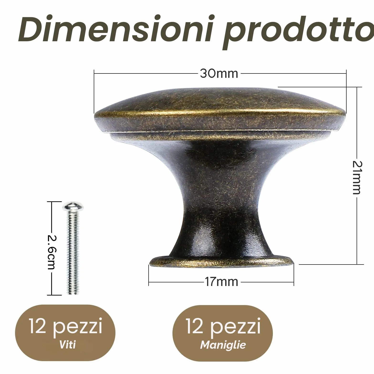 Pomelli per armadietti vintage 30 mm bronzo TsunNee