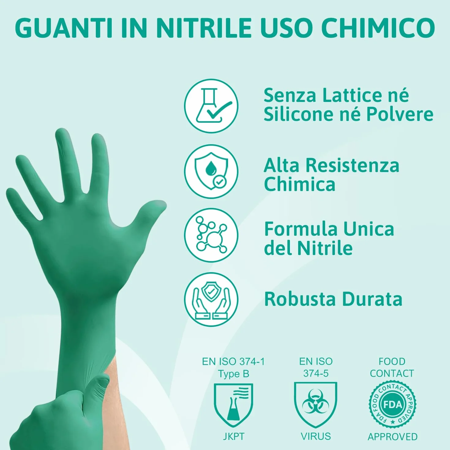Ansell TouchNTuff 92-600 Guanti Monouso in Nitrile, Senza Polvere, Alta Resistenza Chimica, Verde, Taglia L (100 Pezzi)