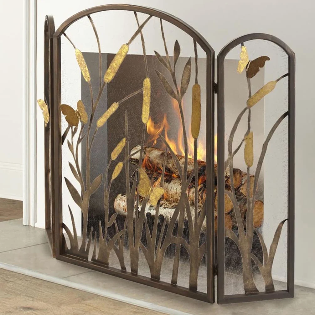 Schermi per Caminetti di Guardia Schermo fattorino camino con rete for rendere la vecchia farfalla cattail decorazione camino copertura protettiva copertura cavo recinzione partizione Accessori per Ca