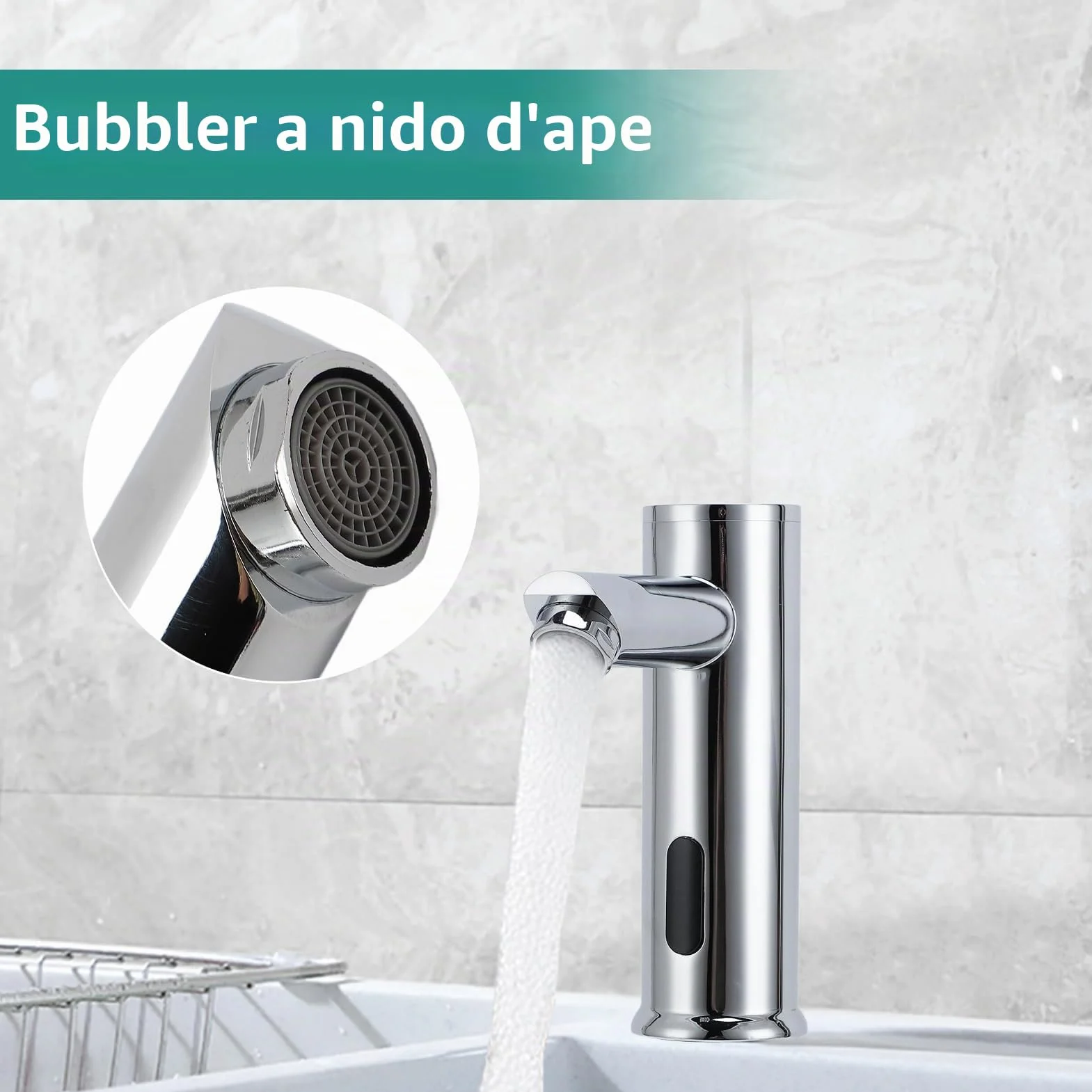 Gugxiom Rubinetto da Bagno Senza Contatto, Sensore Automatico Lavandino, Ottone Massiccio 1 Foro