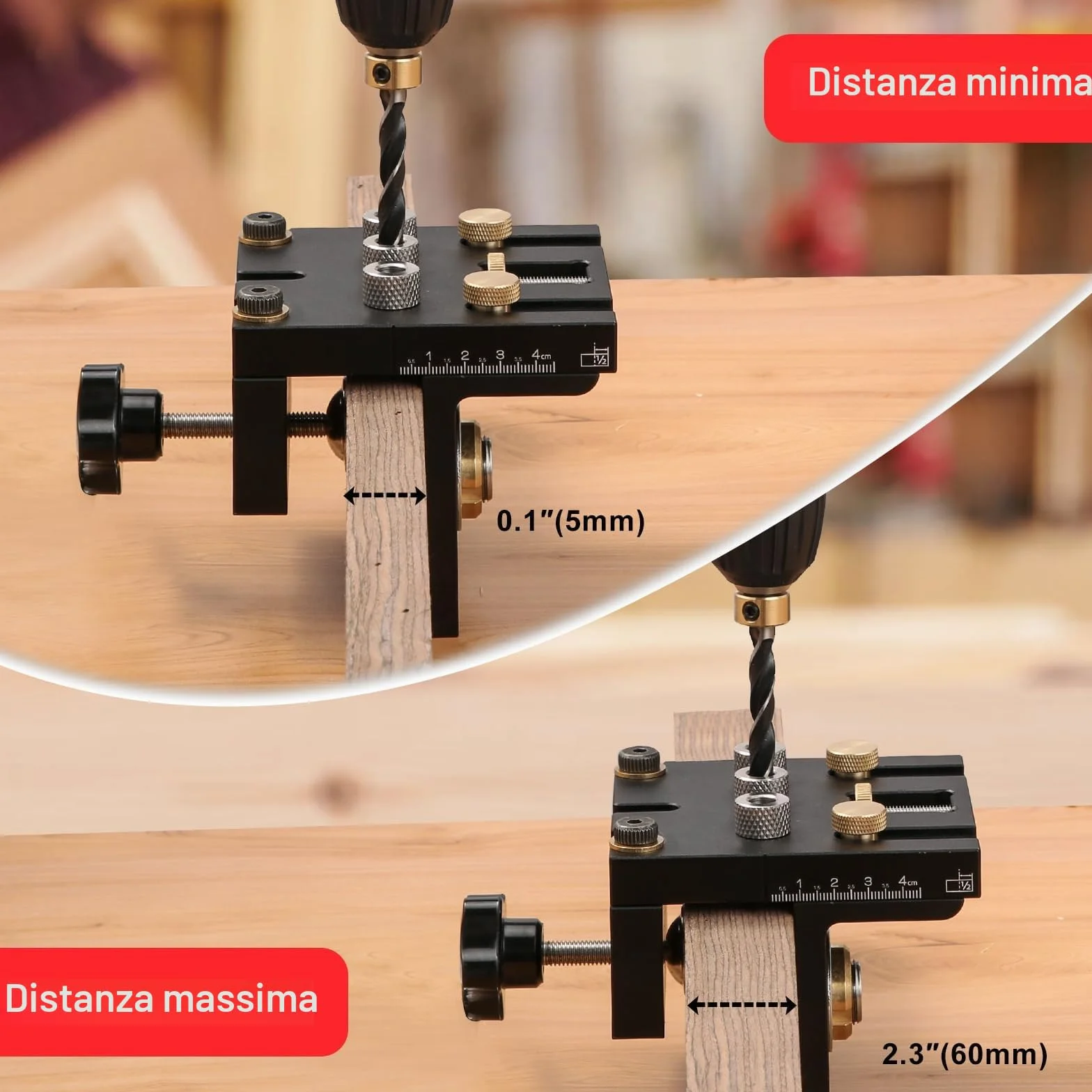 Idong 3in1 Dima per Fori a Tasca 6/8/10/15mm, Kit di Guida Trapano per Legno 5-60mm