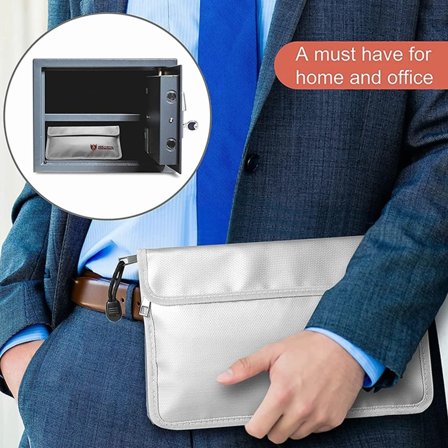 Porta-Pad Lavagna Borsa del documento ignifugo Borsa for Soldi Impermeabile e ignifuga con Cerniera Cerniera cassaforte Portablocco