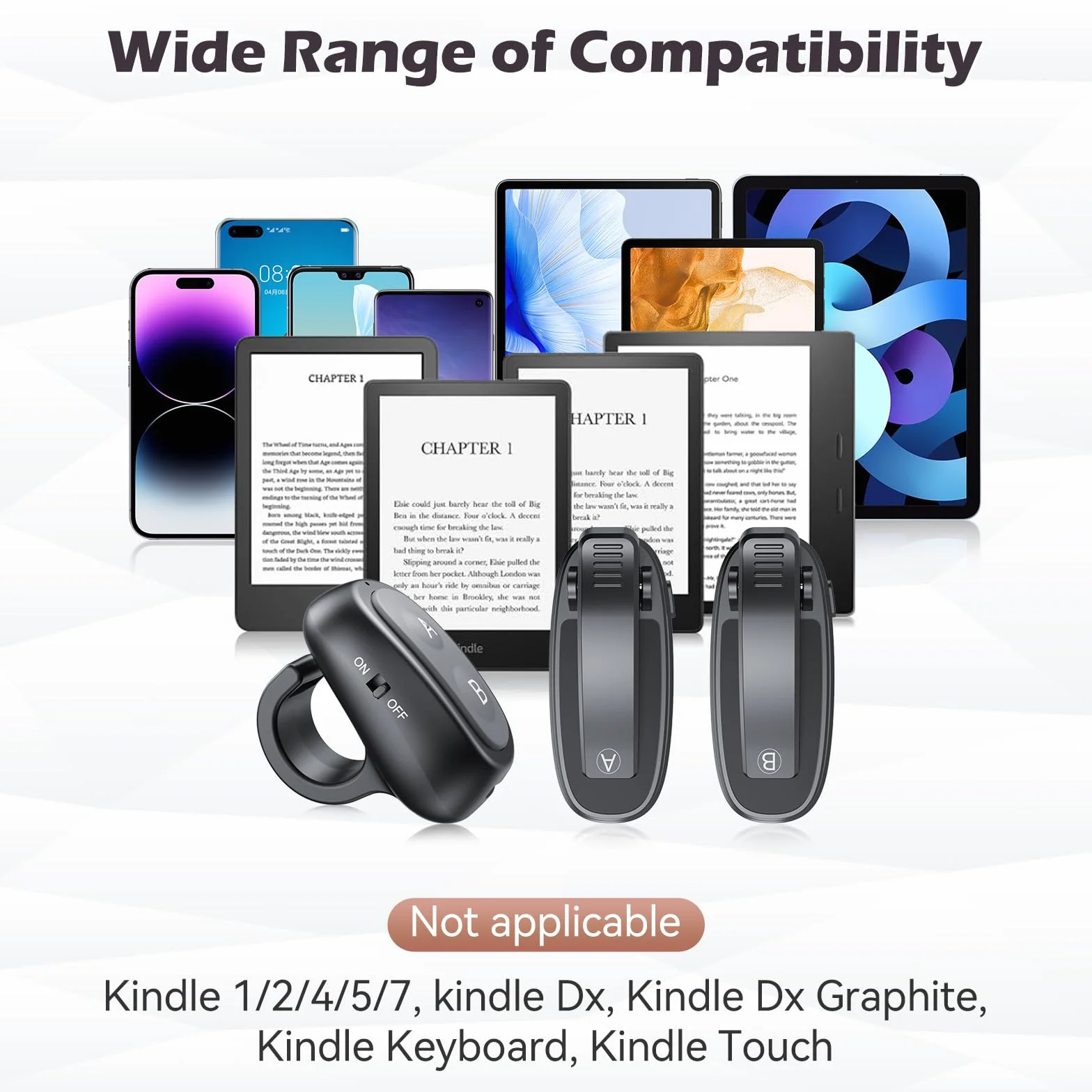 Paletta laterale telecomandata per Kindle Paperwhite eReader Turner: scatto remoto per fotocamera, Kindle Clicker paletta laterale per iPhone iPad Android Page Turner e-book lettura
