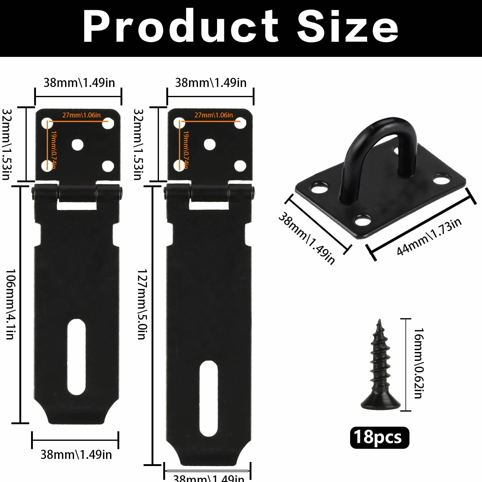 Lucchetto Hasp in Acciaio Inox 127 mm/106 mm per Armadietti Cancelli Capannoni Nero