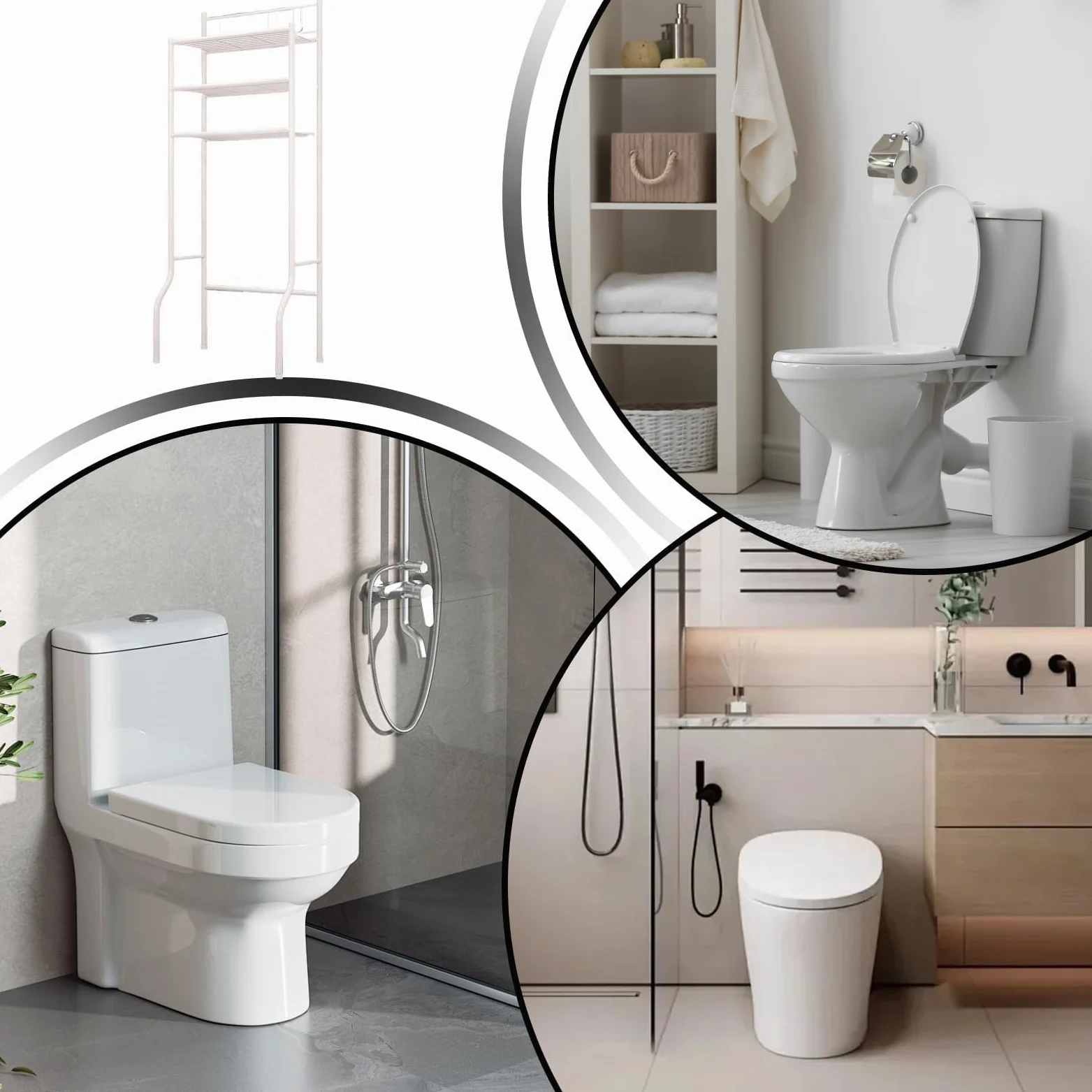 Mensola portaoggetti sopra Il WC | Mensola in Metallo a 3 Livelli salvaspazio per Piccoli spazi, Lavanderia, Appartamento, dormitorio - Asciugamani e bagnoschiuma Ideali